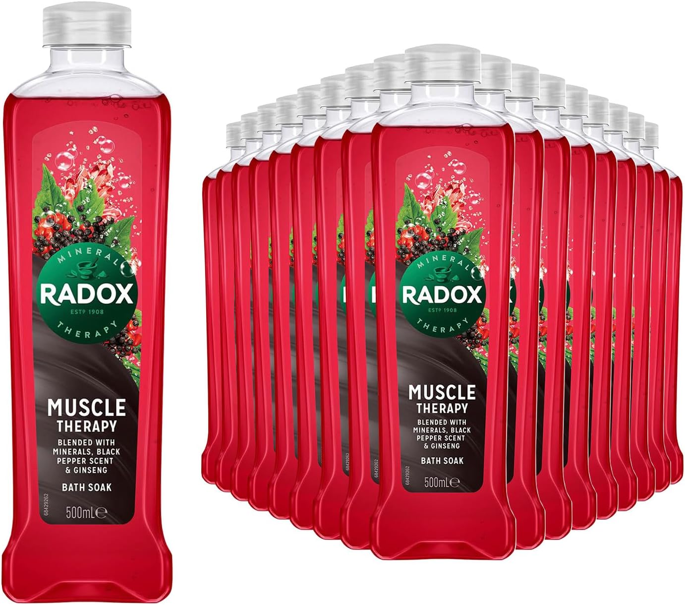 Radox Mineral Therapy Muscle Bath Soak Bubble Bath 500 ml, Bulk Buy (Pack of 18, Black Pepper and Ginseng)