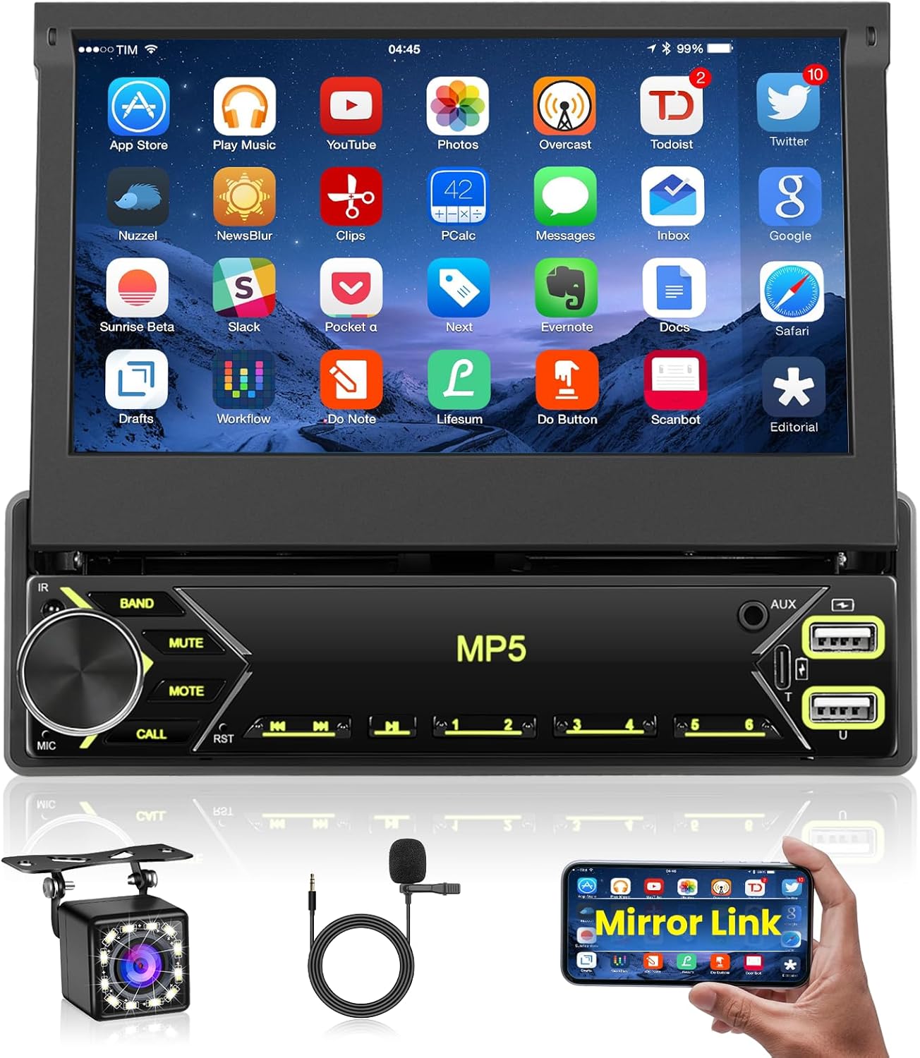 Hikity Single Din Flip Out Touchscreen Car Stereo with Bluetooth, 7 Inch Car Radio Multimedia Player with FM Radio Mirror Link Aux Dual USB Reverse Camera & Microphone