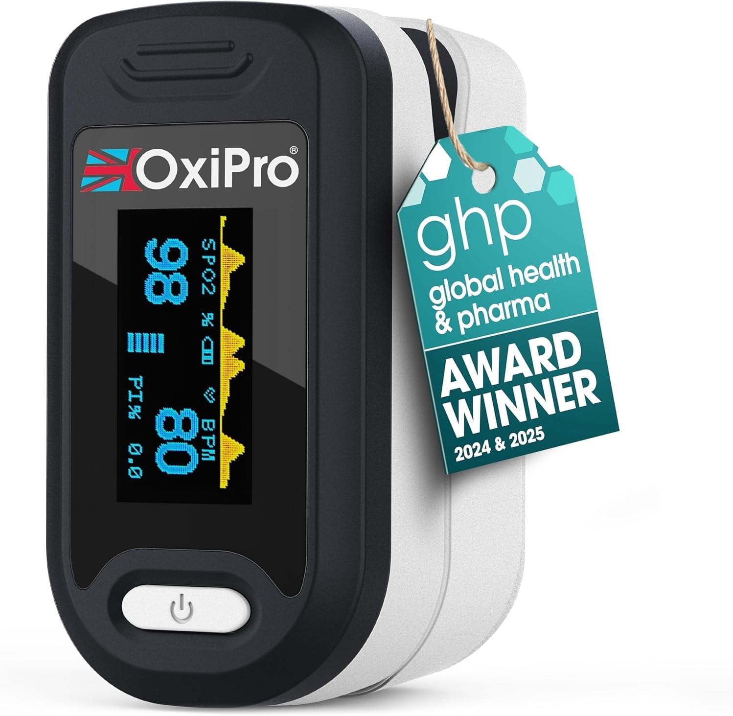 OxiPro OX2 Oximeter - Health & Pharma Awards Winner 2026 - Fingertip Pulse Oximeter/Blood Oxygen Monitor - Finger Oxygen Saturation/SATS Monitor to measure SpO2 / Medical Device for Adults