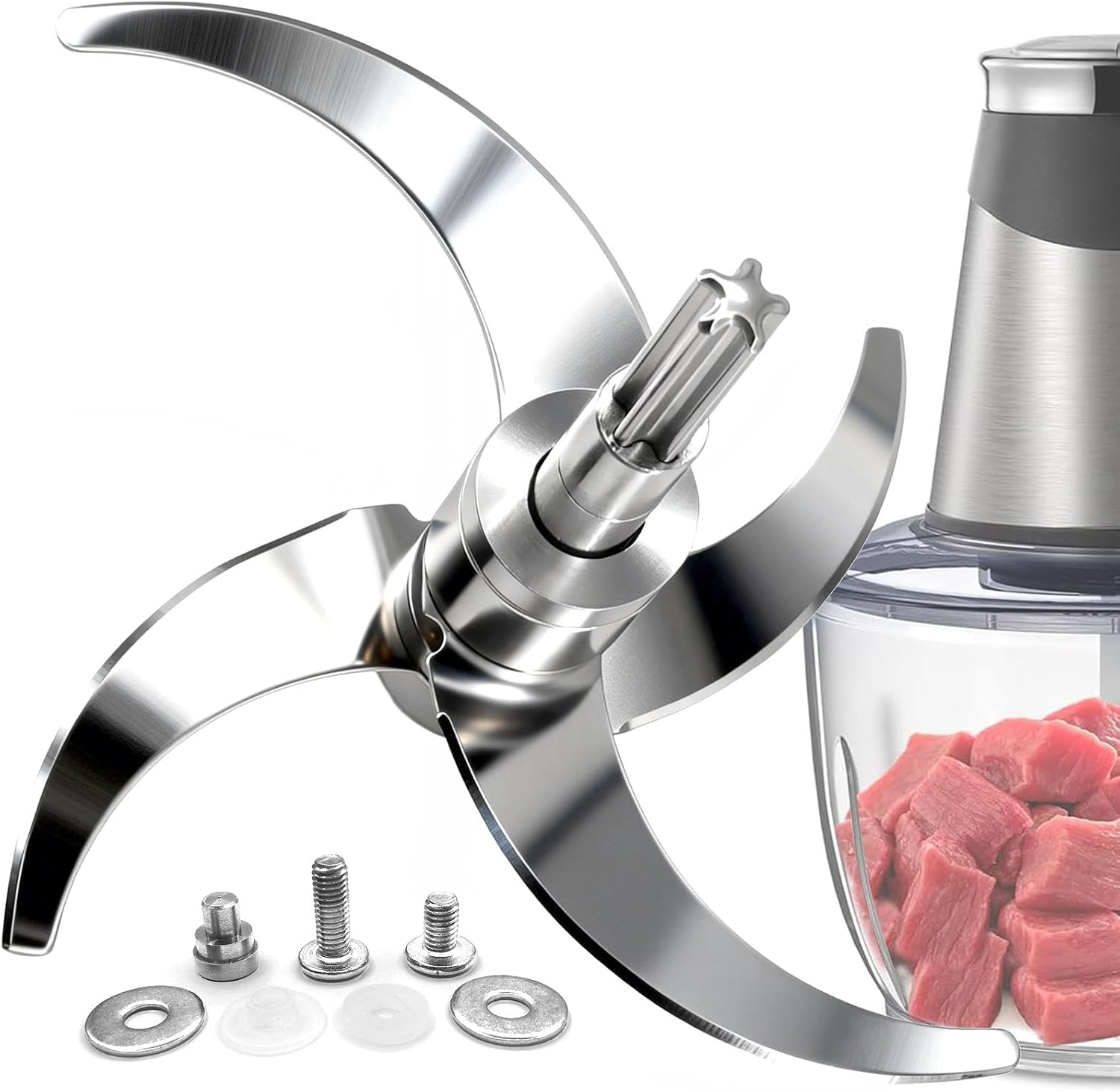 8-Cup All Stainless Steel Food Processor Blade - Self-Adjustable Height