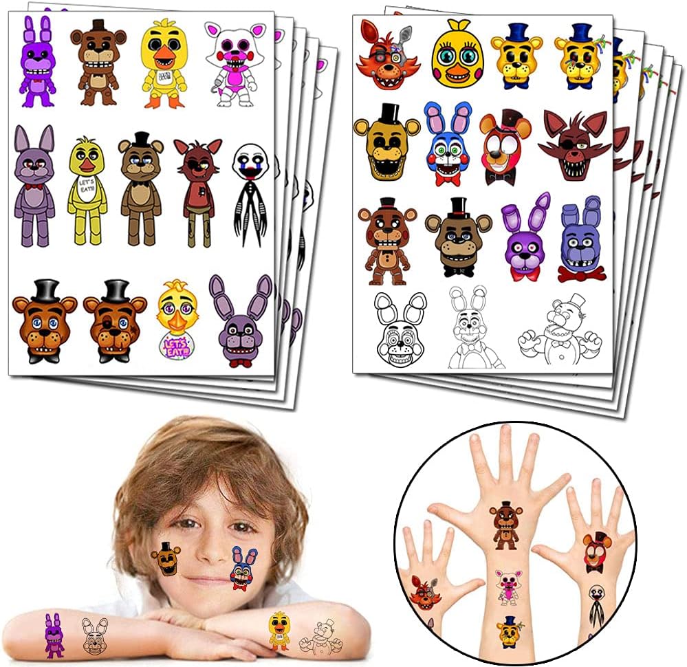 Herber Video Game Party Favor Temporary Tattoos for Five Nights at Freddy Birthday Party Decorations supplies for Kids (10 Sheet)