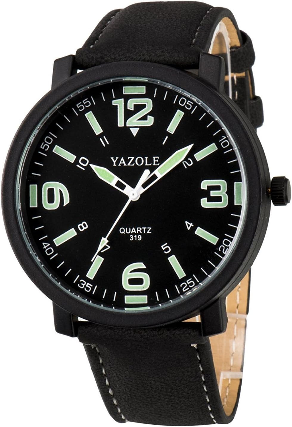 Men 30M Waterproof Night Light hands Simple Style Leather Strap Quartz Wrist Watch-Black
