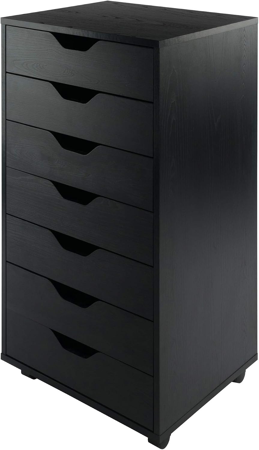 Winsome Halifax Tall Mobile Storage Cabinet with 7 Drawers, Black