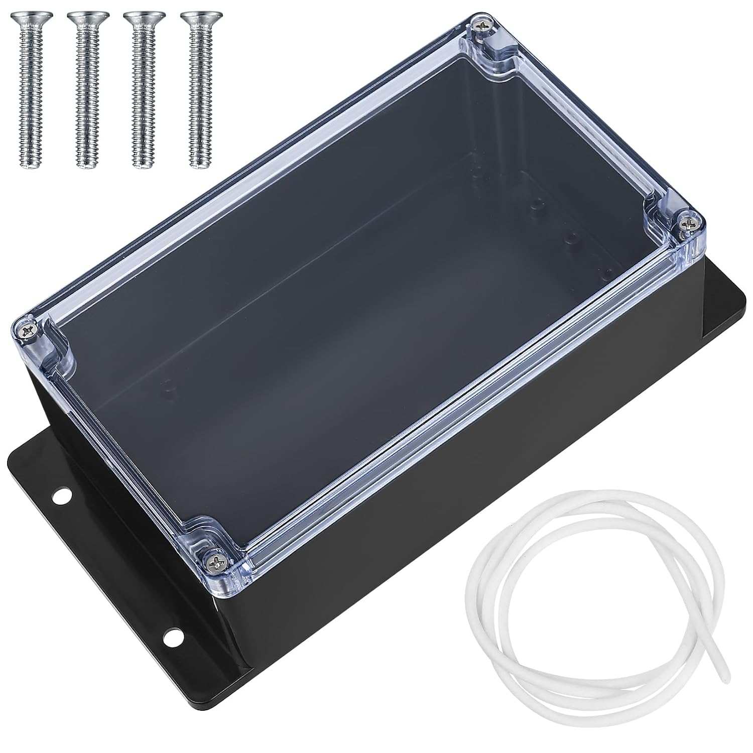 Electronic Connection Box, Waterproof IP65 Junction Box, Surface-Mounted Distribution Box, Mounting Case, Electronic Project Enclosure, Plastic Housing (Clear cover with ears black, 200x120x75mm)