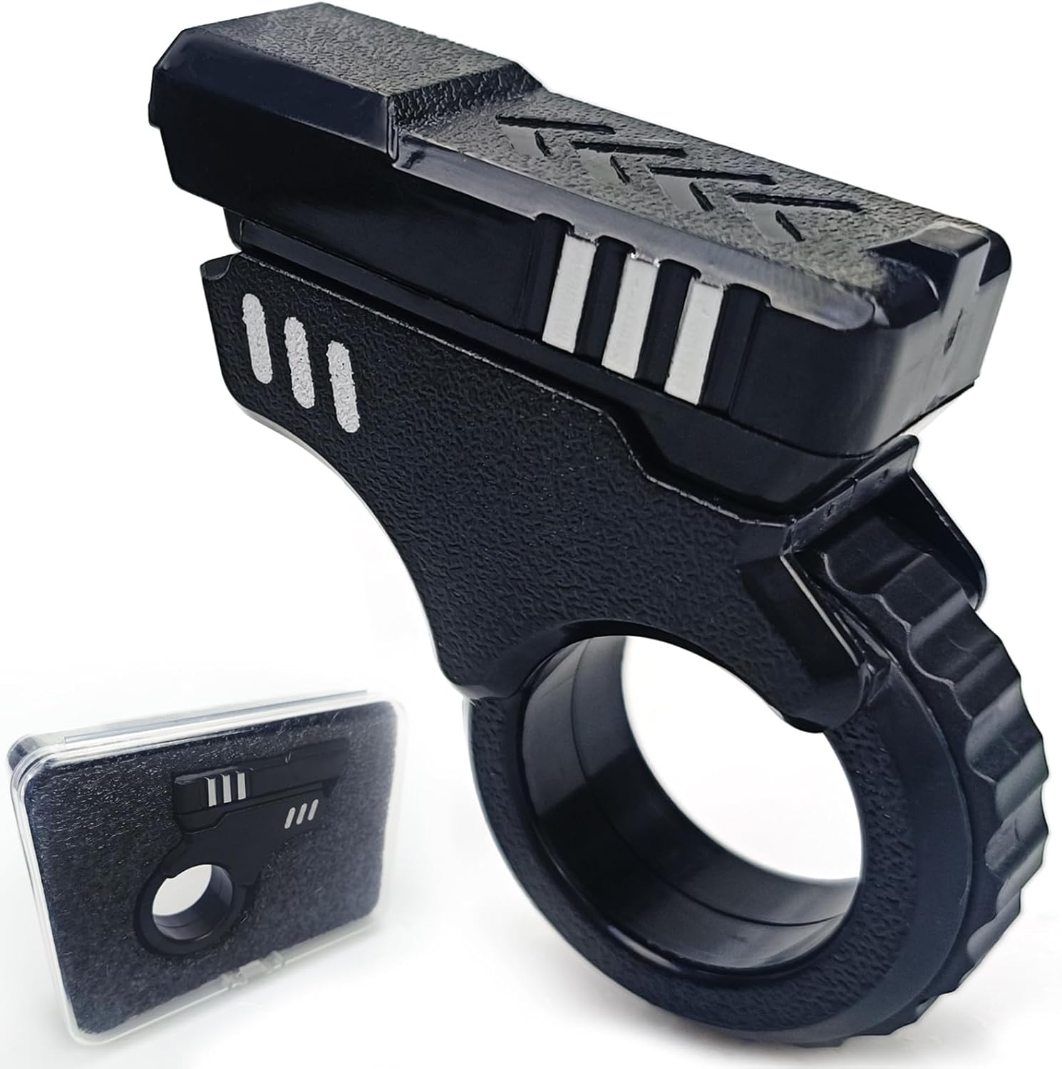 Fidget Gun Fidget Toy Gun Fidget Slider, Enhanced Feel Stress Relief Relax EDC Gyro Finger Toy Fidget Ring Fingertip Textured Spinner Flip ASMR ADHD 3+ (Black Sliver)