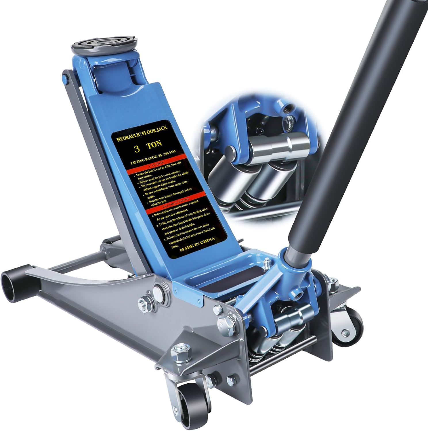 Larbanke 3 Ton Hydraulic 2.87"-19.69" Floor Jack,Dual Piston | 360° swivel casters & long handle for effortless mobility & leverage,Heavy-duty carbon steel construction.
