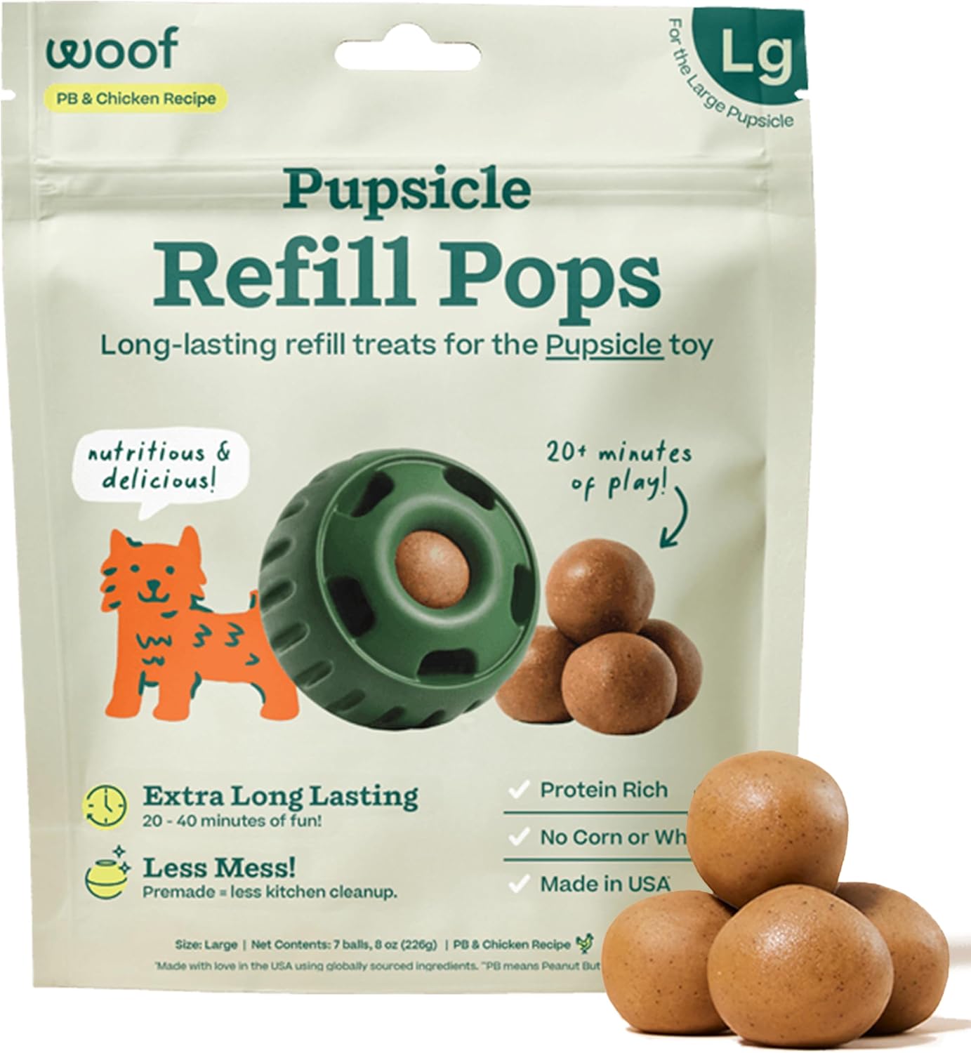 WOOF Pupsicle Chicken Refill Pops, Delicious Long Lasting Dog Treats, Wholesome Ingedients, Pre-Made Large Pupsicle Refills Pops- for Dogs 25-75 lbs - 7 Count