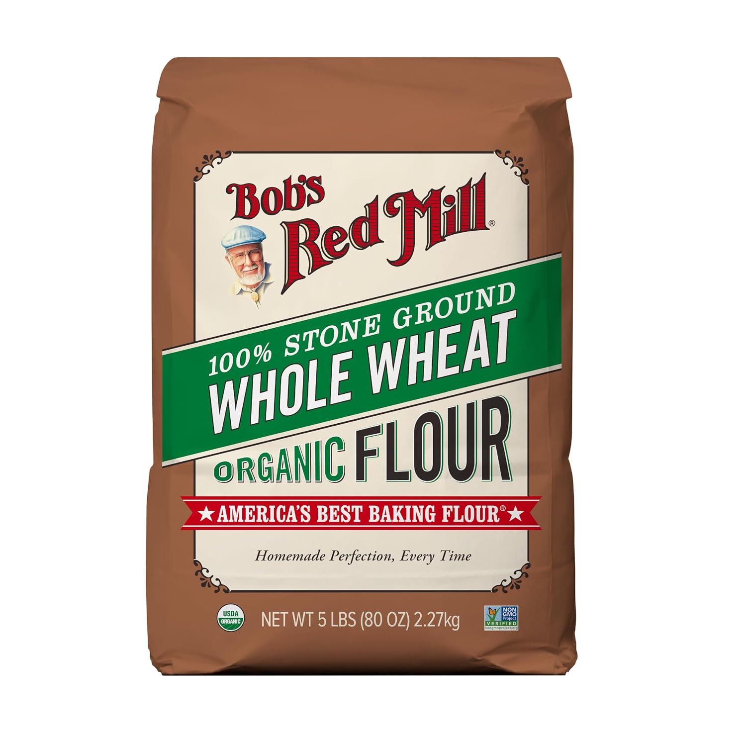 Bob's Red Mill Organic Whole Wheat Flour, 5 Pound (Pack of 1) - Whole Grain, Non-GMO, Vegan