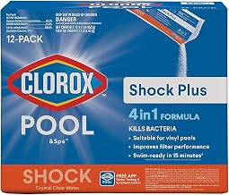 Clorox® Pool&Spa™ Shock Plus, for Crystal Clear Swimming Pool Water, Swim-ready in 15 minutes, Suitable for vinyl pools 12 Count (Pack of 1)