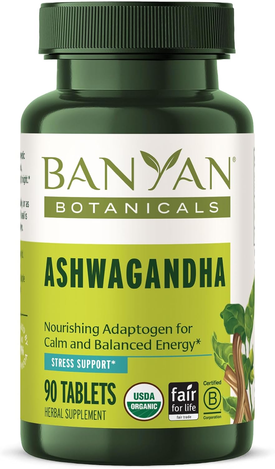 Banyan Botanicals Organic Ashwagandha - 1000mg per Serving - Cortisol Manager & Stress Relief Supplement - Adrenal Support for Mood, Restful Sleep & Muscle Recovery - 90 Tablets - Non-GMO, Vegan*
