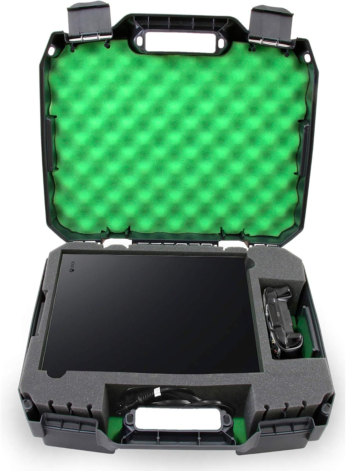 CASEMATIX Green Travel Case Compatible with Xbox One X 1TB Enhanced 4k HDR Gaming Console, Controller, Cables and Games with Impact Resistant Shell