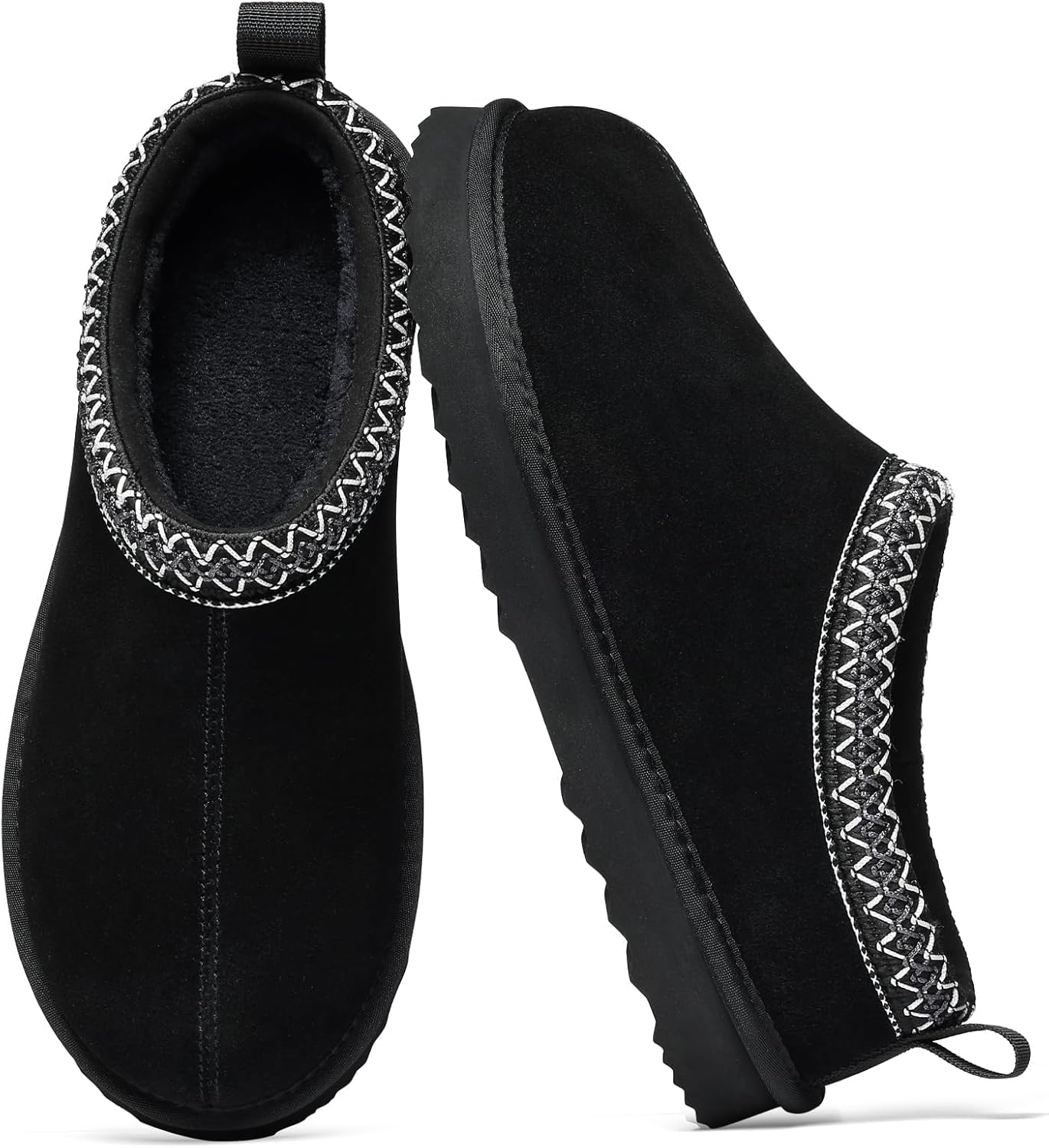 Genuine Suede Fuzzy Slippers for Women Winter Warm House Shoes Cozy Mini Boots for Indoor Outdoor