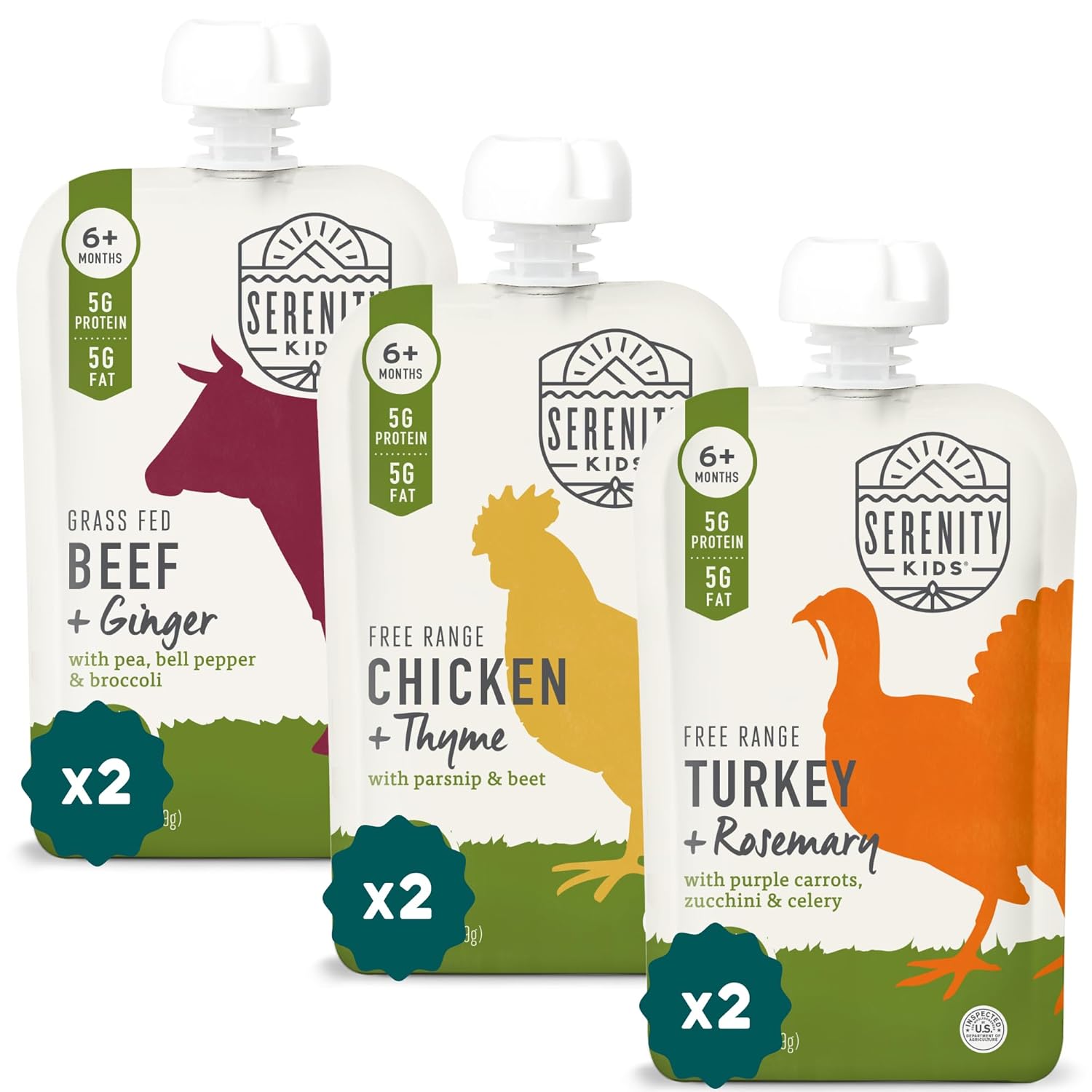 Serenity Kids 6+ Months Baby Food Pouches - Nutrient-Packed Organic Baby Food with 5g Protein - Savory Meat & Herb Toddler Pouches - 3.5 Oz, Pack of 6