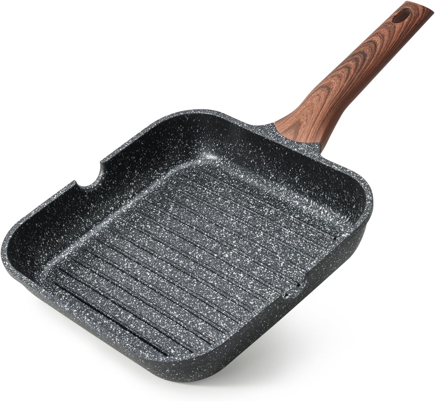 Kordisen Nonstick Griddle Pan for Induction Hob, 24cm Square Grill Pan for Indoor Cooking, Granite Coating Steak Skillet with Pour Spouts, PFOA Free