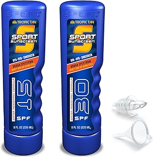 GoPong Sport Bottle Sunscreen Flask 2 Pack (16 oz Total) - Hidden Alcohol Travel Flasks - Secret Liquor Containers for Beaches, Cruises, and Sports Events – Includes Funnel & Spout