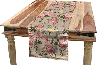 Lunarable Peonies Table Runner, Vintage Flower Field Bouquet Feminine Victorian Rose Peas Bell Blooms Baroque, Dining Room Kitchen Rectangular Runner, 16" X 72", Lila Blush Pale Blue