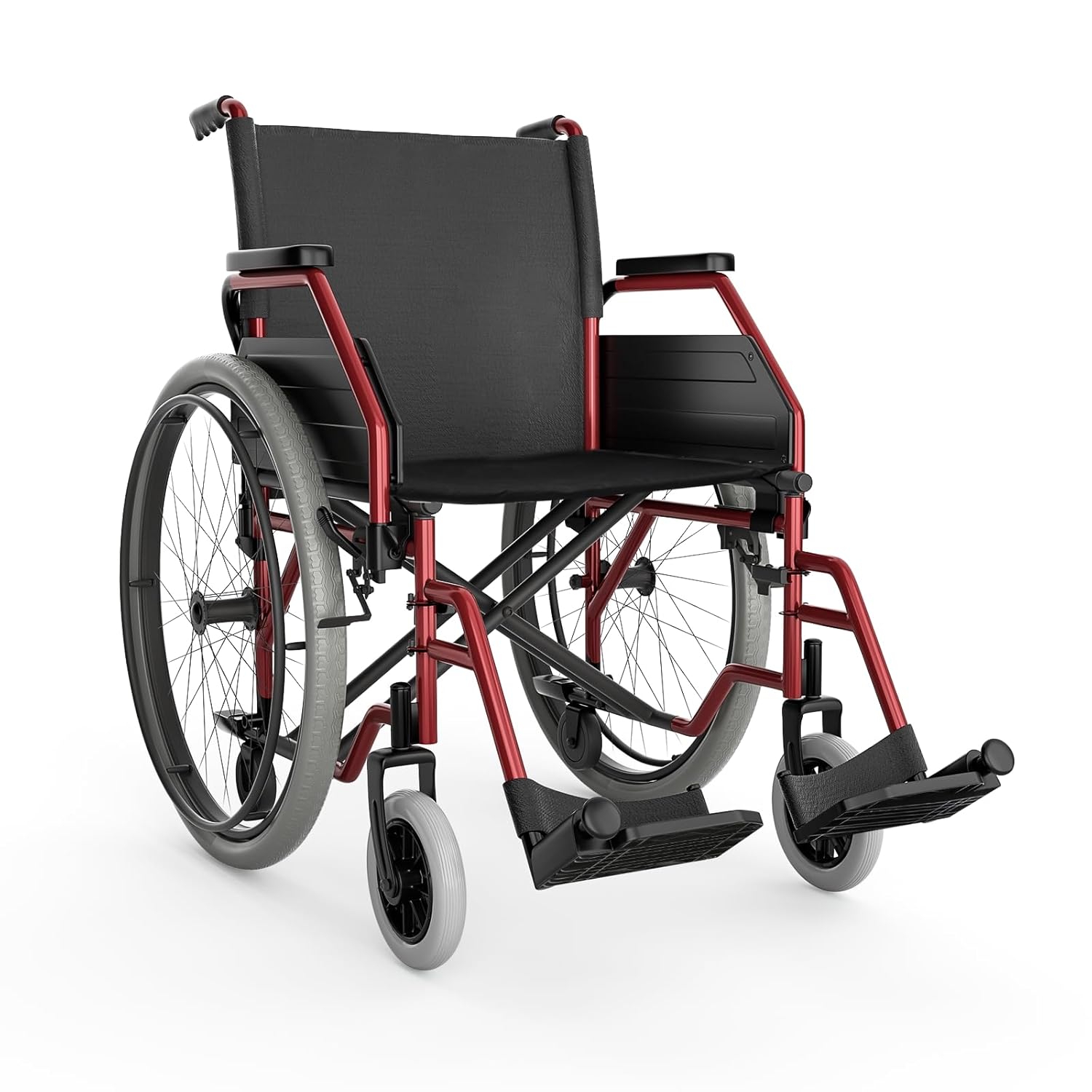Athena Collection Wheelchair for Adult, Foldable Transport Wheelchair with 17" Width Seat 23.5" Rear Wheel, Wheel Chair with Flit-Back Armrest Swing-Away Footrest and Brake, Support 300 Lbs, Red