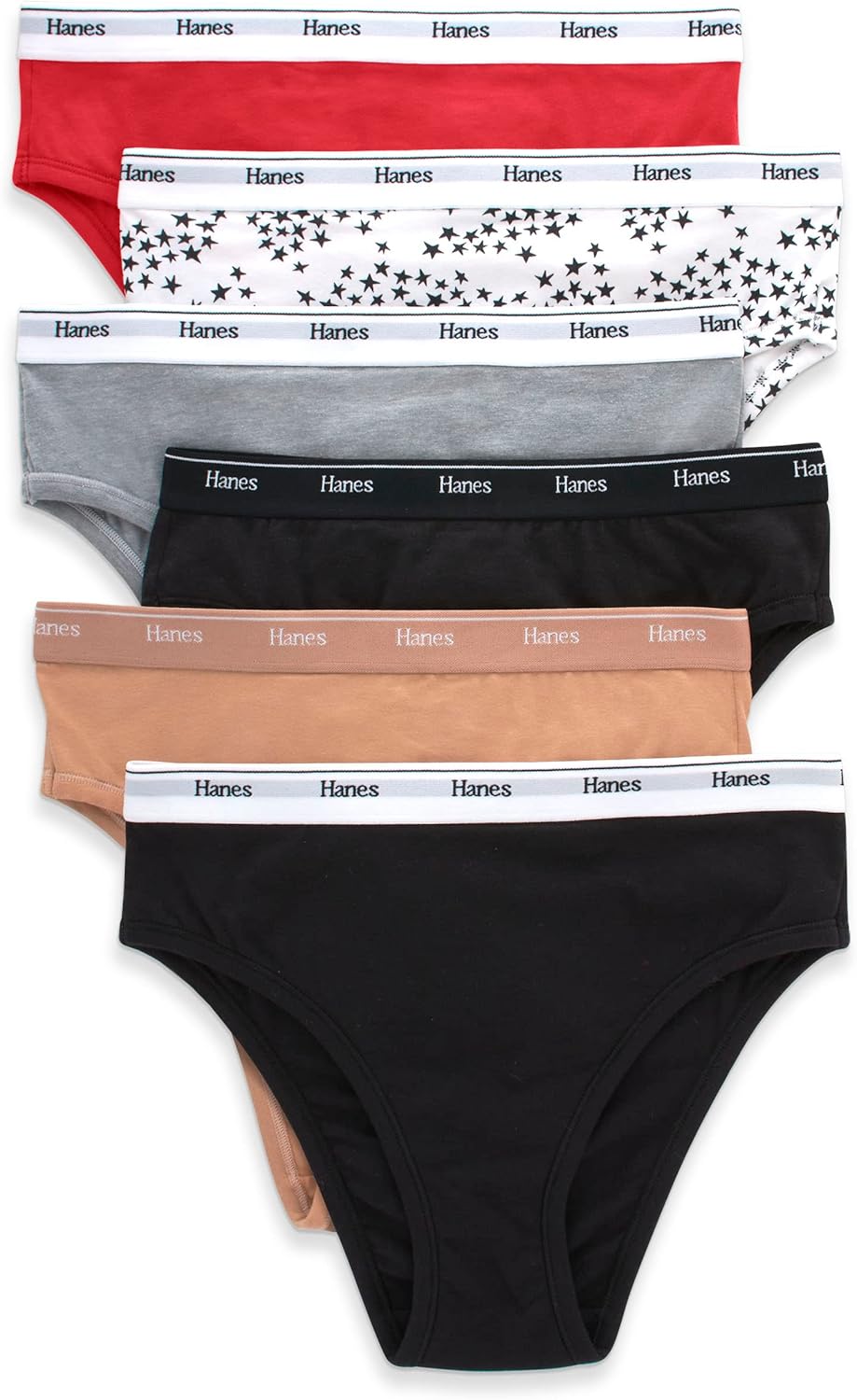 Hanes Women's Originals Hi-Leg Panties, Breathable Stretch Cotton Underwear, Assorted, 6-Pack