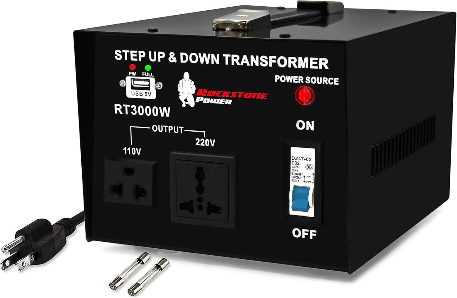 3000 Watt Voltage Converter Transformer - Heavy Duty Step Up/Down AC 110V/120V/220V/240V Power Converter - Circuit Breaker Protection – DC 5V USB Port - CE Certified [3-Year Warranty]