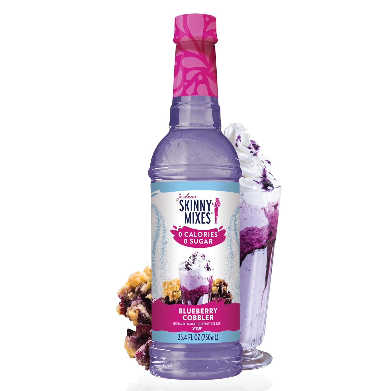 Jordan's Skinny Syrups Sugar Free Coffee Syrup, Blueberry Cobbler Syrup Flavor, Zero Calorie Flavoring for Latte, Protein Shake, Cocktail & More, Gluten Free, Keto Friendly, 25.4 Fl Oz, 1 Pack