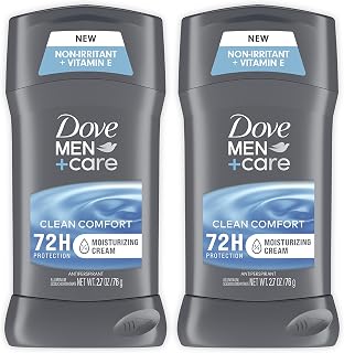 DOVE MEN + CARE Antiperspirant Deodorant Stick Clean Comfort Twin Pack 72-Hour Sweat & Odor Protection Antiperspirant for Men With 1/4 Moisturizing Cream 2.7 oz