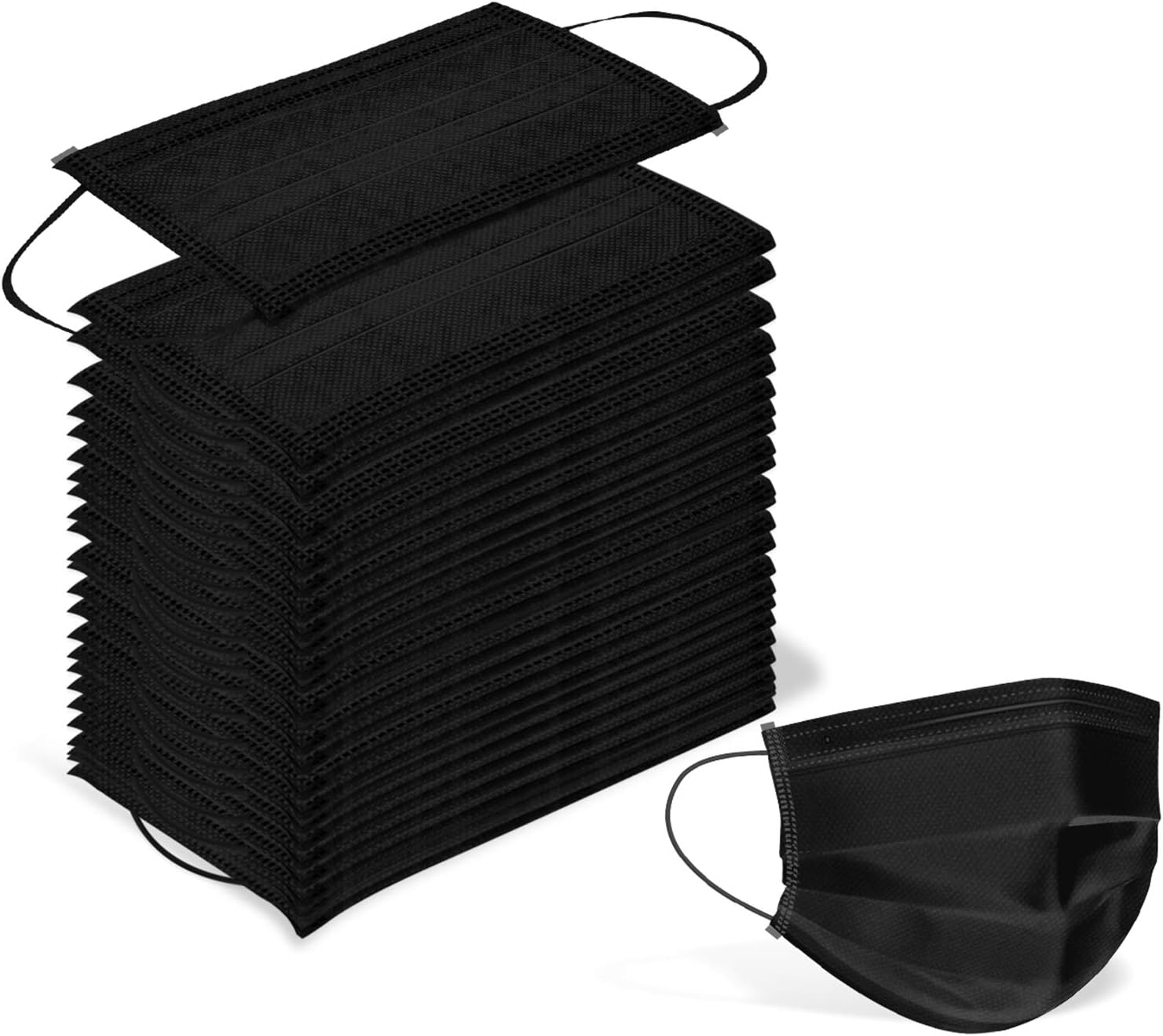 Wecolor 120 Pack Disposable Face Masks with Elastic Ear Loop, 3 Ply Breathable (Black)