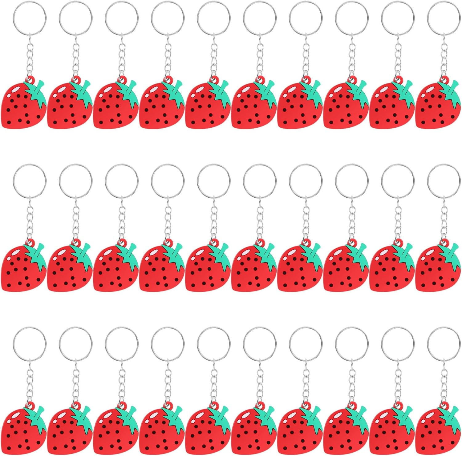 Dedjgoo 30 Pack Boho Strawberry Keychains, PVC Strawberry Themed Keyrings Party Bag Fillers Ornament for Kids Adults Gift Backpacks Birthday Favors