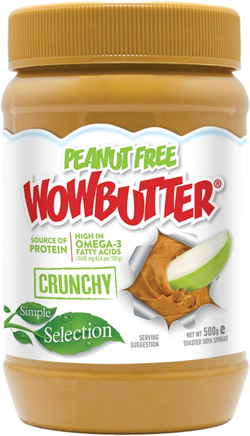 WOWBUTTER Crunchy Toasted Soya Spread - Tastes Like Peanut Butter - Nut-Free, Vegan, Gluten Free, Halal & Kosher, Protein Spread - 7g Plant Protein, 1000mg Omega-3 per Serving, All-Natural (1)