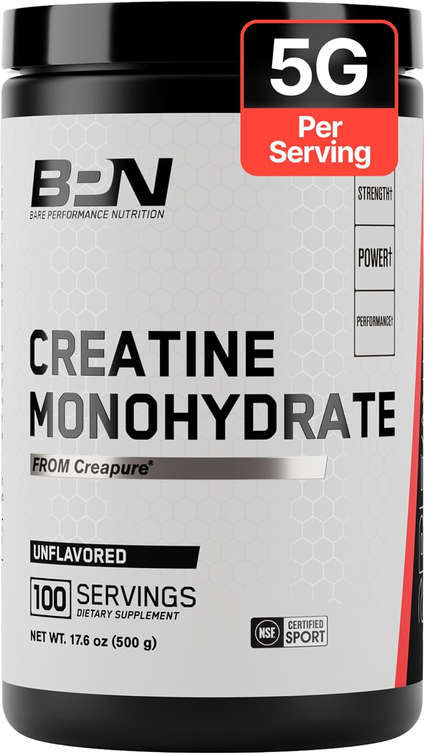 BPN Pure Creatine Monohydrate Powder by Creapure, Unflavored, 100 Servings