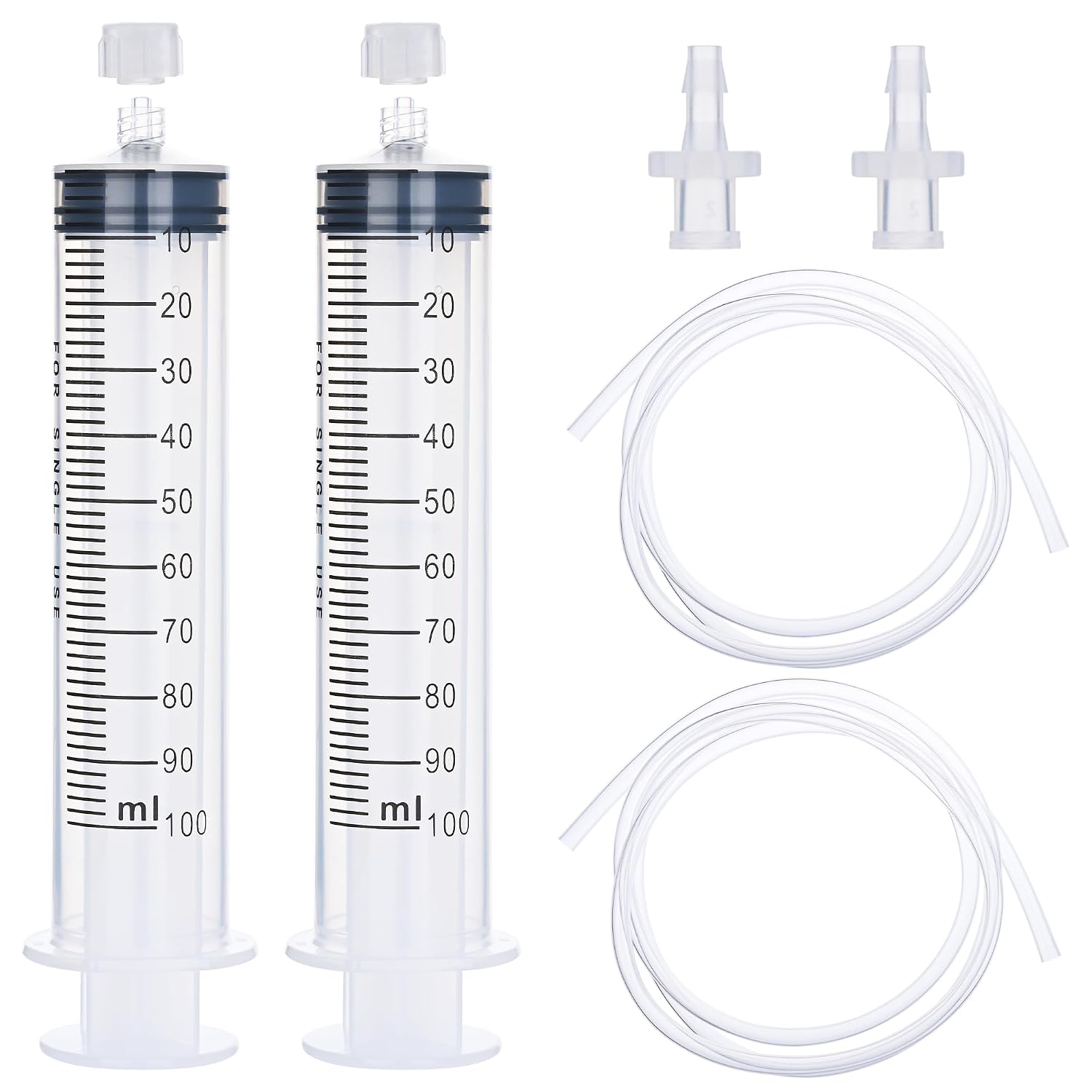 2 Pack 100ml Luer Lock Syringe with 39" Tube, 100cc Large Plastic Syringe for Liquid, Oil, Feeding, Watering