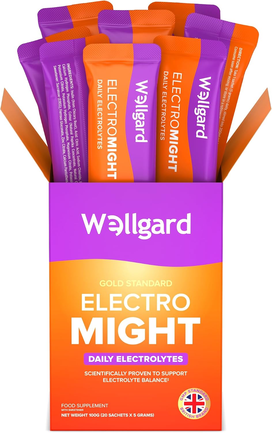 Wellgard Electromight - Electrolytes Sachets, Zero Sugar Rehydration Sachets with Magnesium, Iron & Vitamin C, Electrolyte Powder Sachets, 20 Sachets