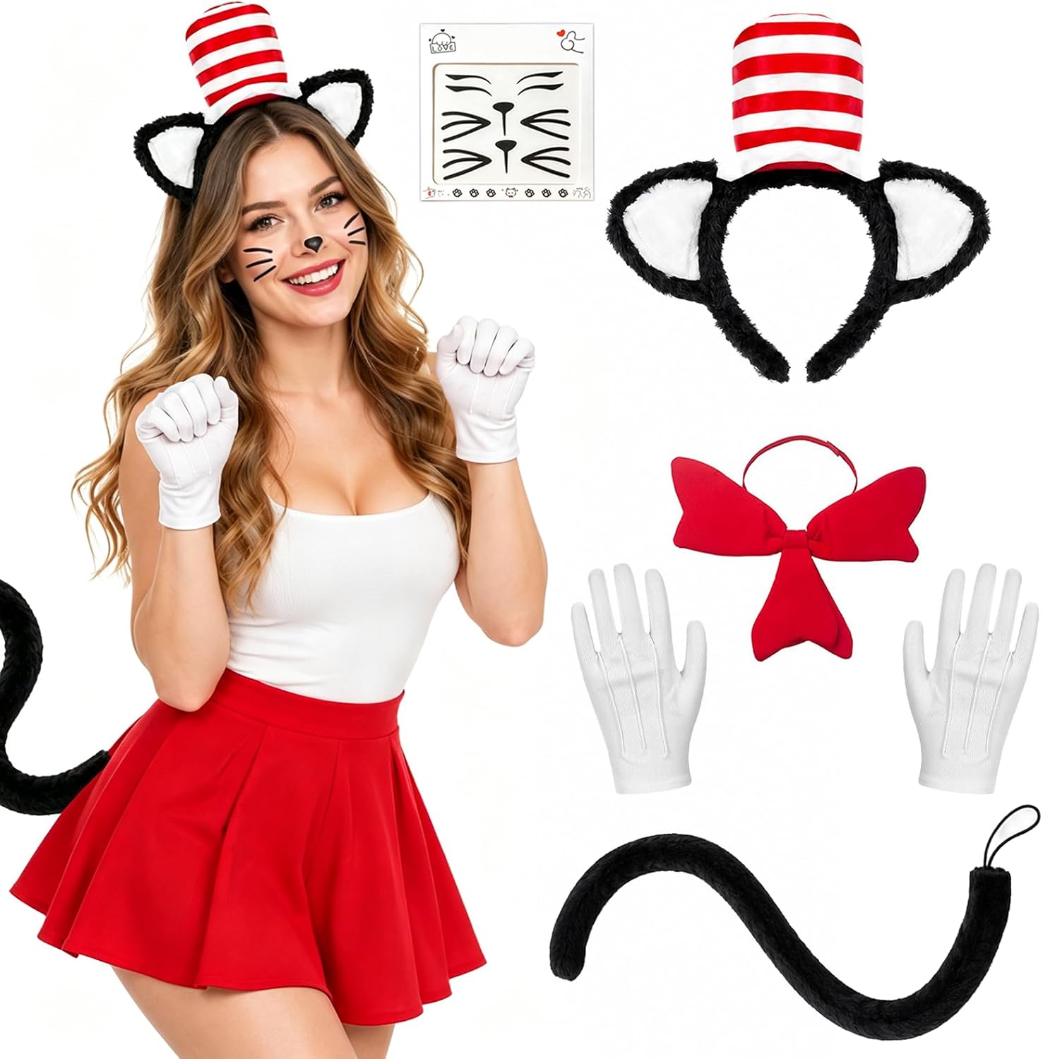 5 Pcs Cat Fancy Dress Accessory Kit Adults Hallowen Costume Accessories