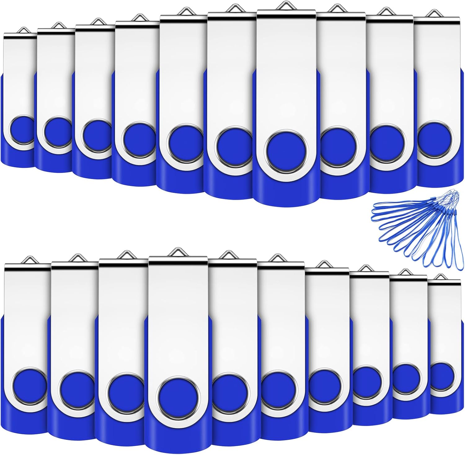 2GB USB Memory Stick 20 Pack Bulk USB2.0 Sticks Pen Drive Flash Drives (Blue wiht Lanyard)