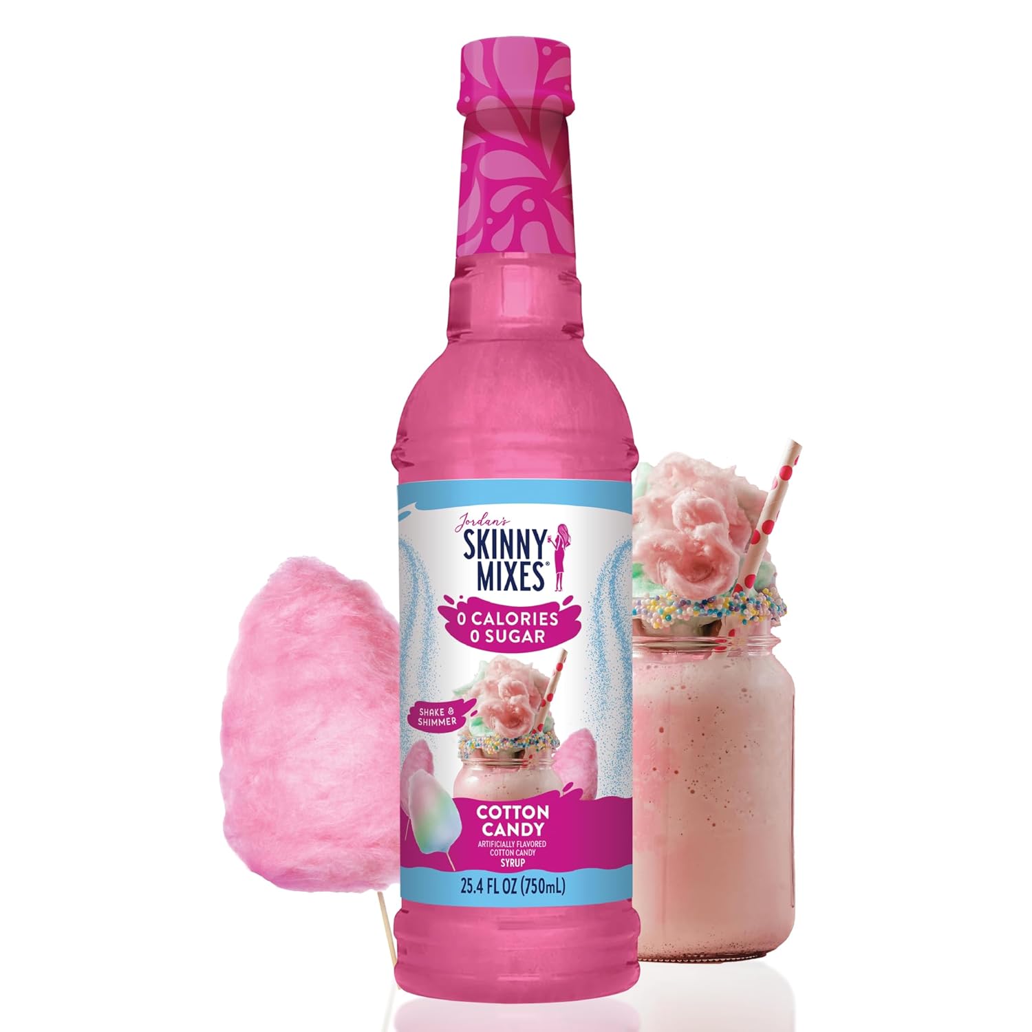 Jordan's Skinny Mixes Sugar Free Syrup, Cotton Candy Flavor, Fruit Flavored Water Enhancer, Drink Mix for Ice Tea, Lemonade & More, Zero Calorie Flavoring, Keto Friendly, 25.4 Fl Oz, 1 Pack