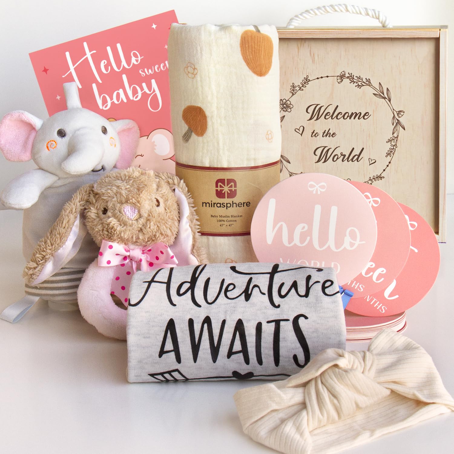 New Born Baby Girls Gift - Baby Shower Gifts for Girls - Baby Girl Gift Basket Newborn Baby Girl Gift Set Gender Reveal Ideas Welcome Baby Girl