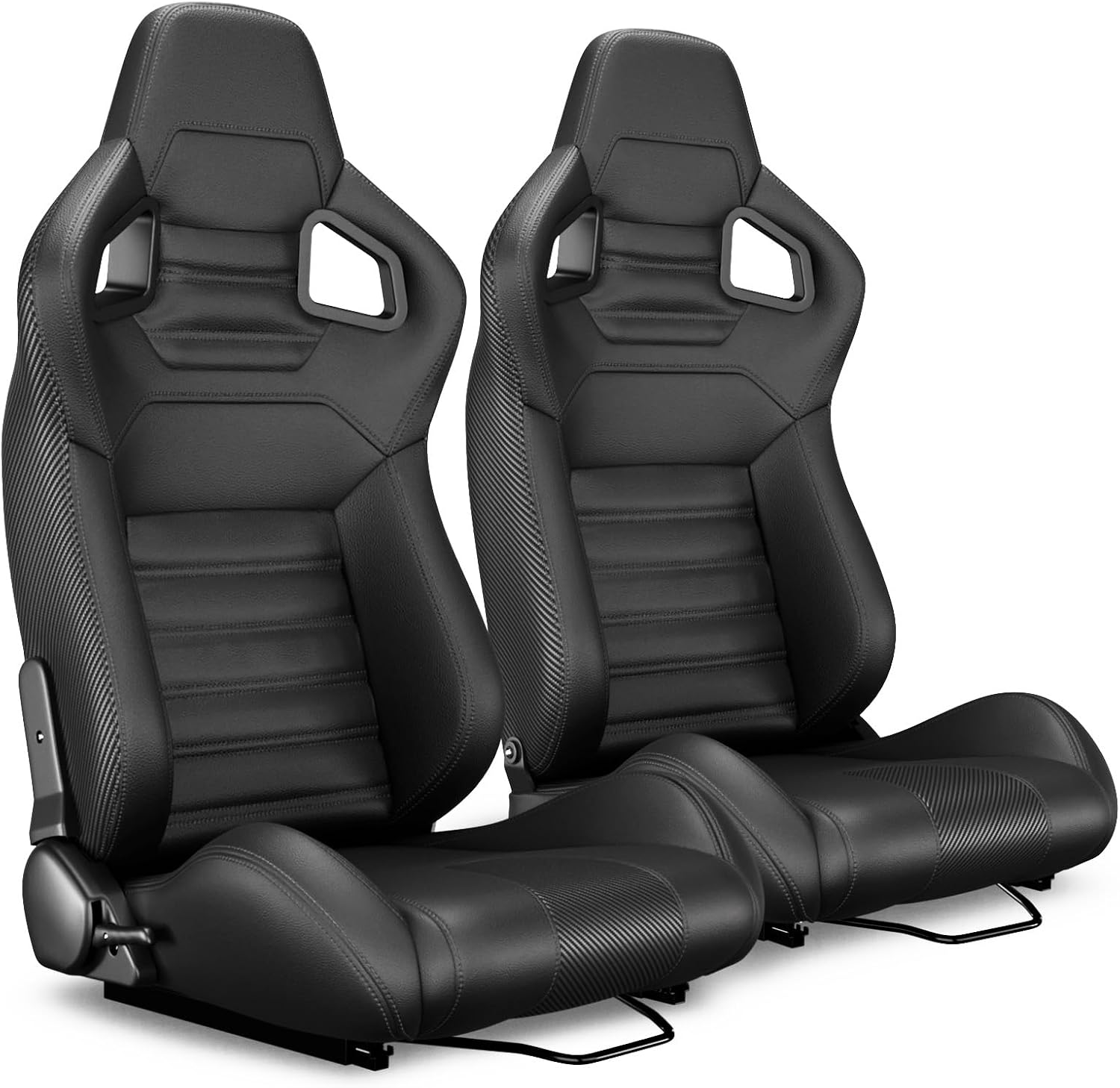 2 Pcs Adjustable Universal Racing Seats with Double Sliders, Reclinable Bucket Seats, 1 Pair of Sport Seats for Vehicles (Black W)
