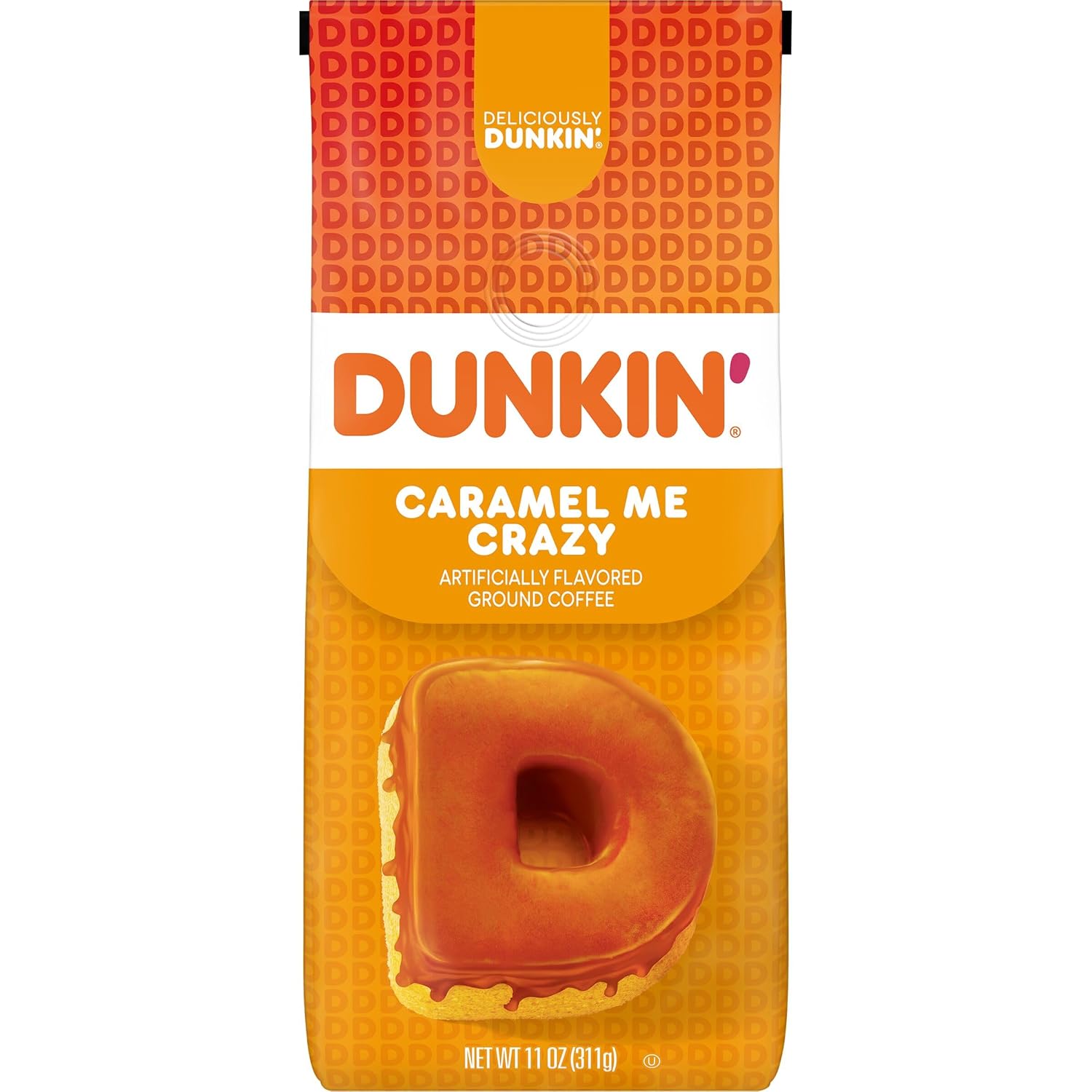 Dunkin' Caramel Flavored Medium Roast Ground Coffee, 11 oz Bag | Made with Arabica beans, bakery-inspired caramel flavor, creamy butterscotch notes, smooth finish, great hot or iced