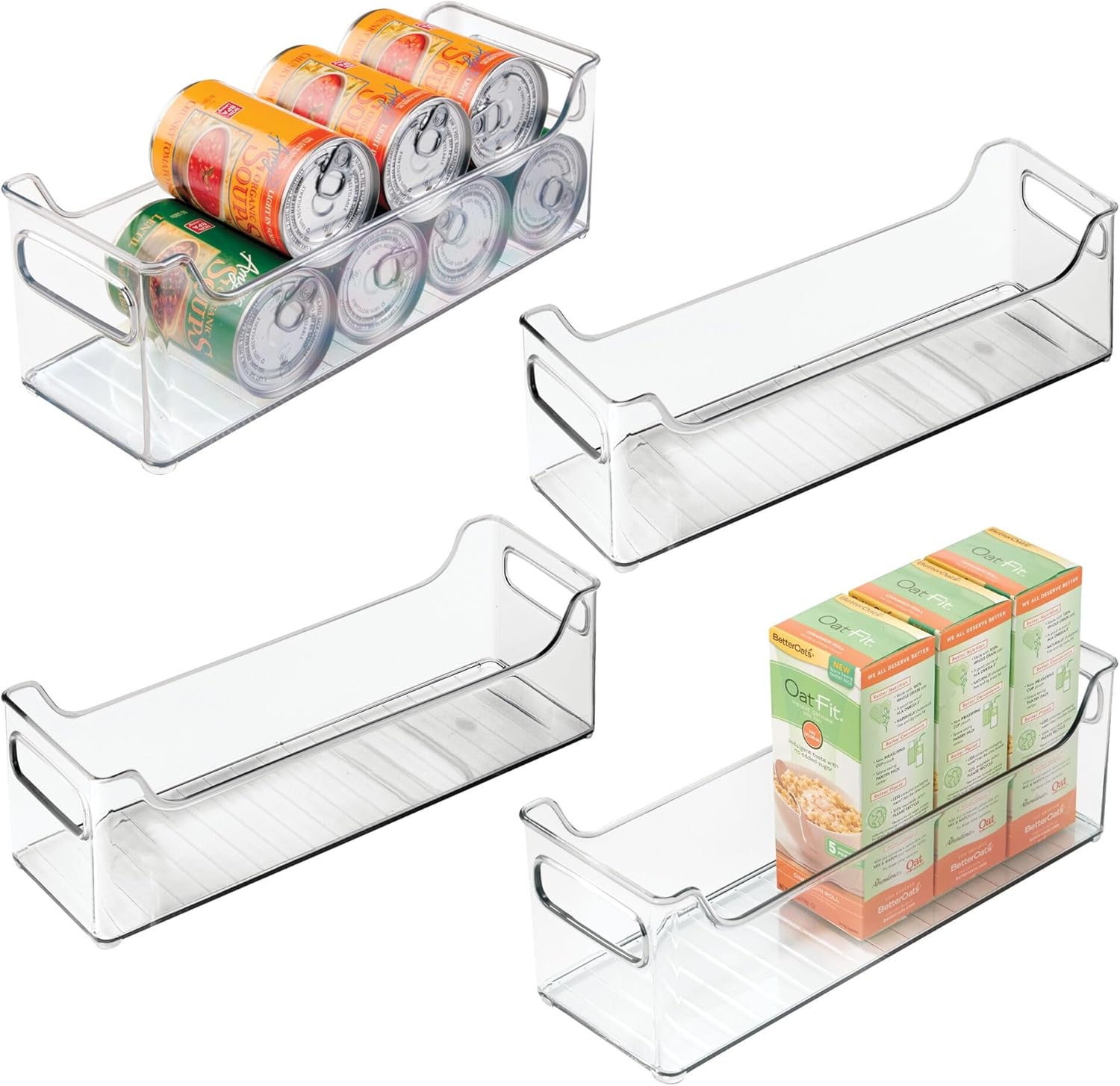 InterDesign iDesign Stackable Plastic Pantry Bin - Storage Bin with Handles for Cabinets or Fridge - Set of 4 - Clear