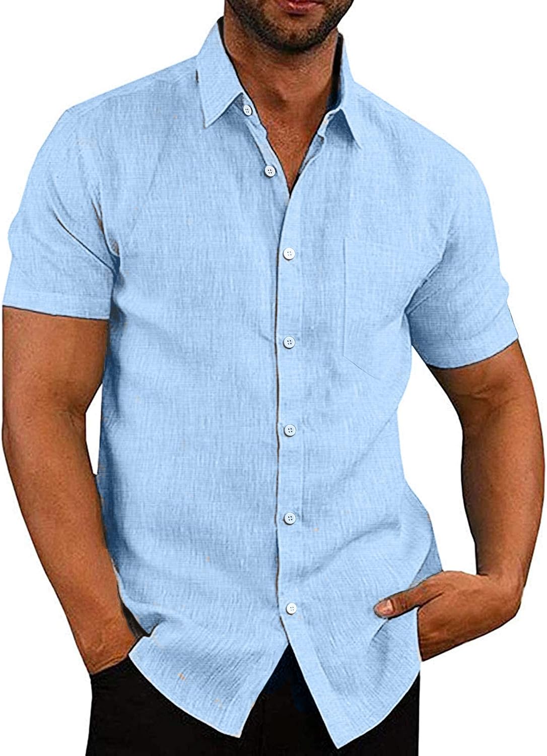 COOFANDY Mens Shirts Short Sleeve Summer Shirt Casual Linen Shirts Regular Fit Holiday Shirt with Pocket