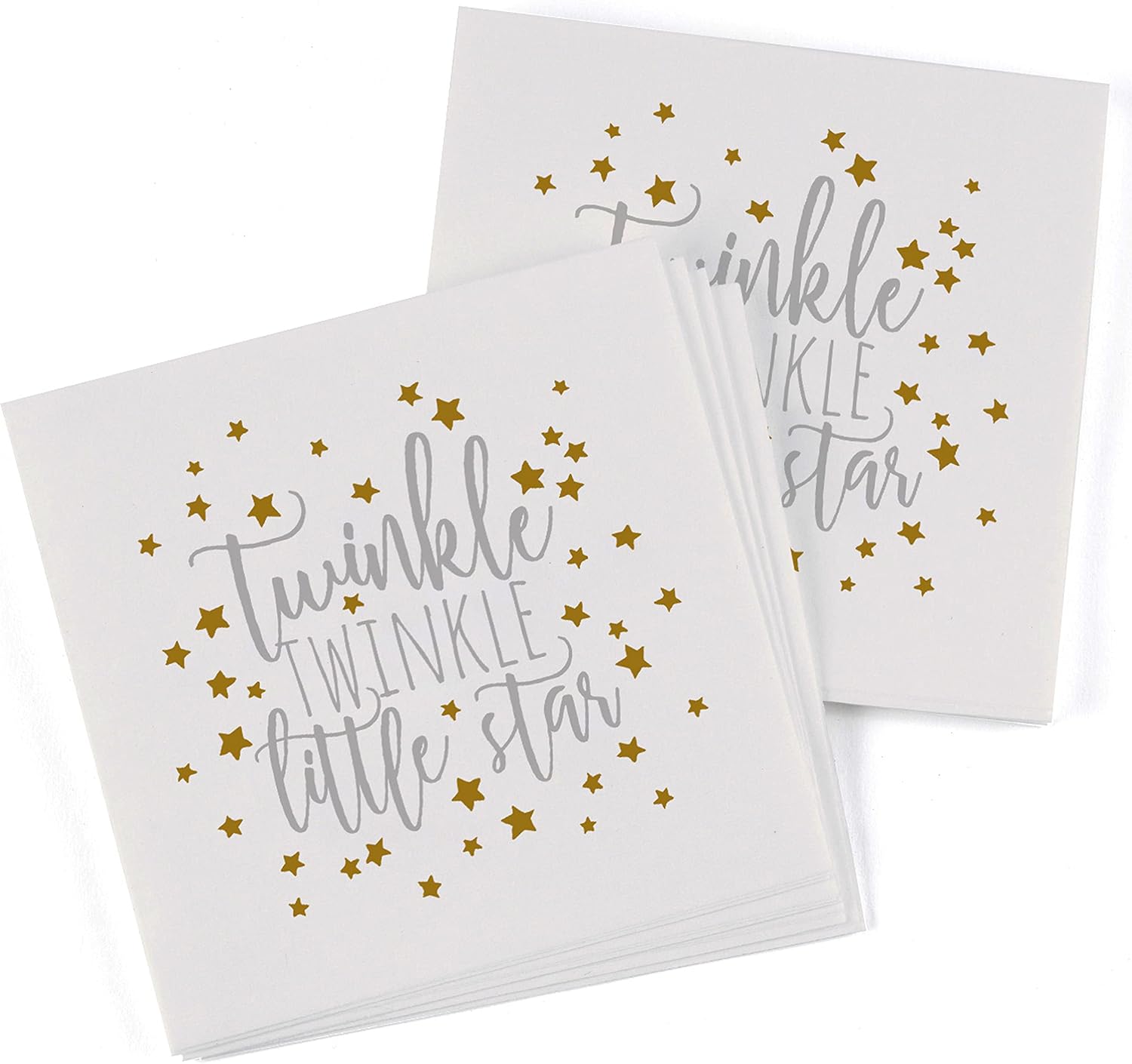 Pack of 50 Baby Shower Printed Paper Cake Napkins, Twinkle Twinkle, 4.75-Inch (Folded)