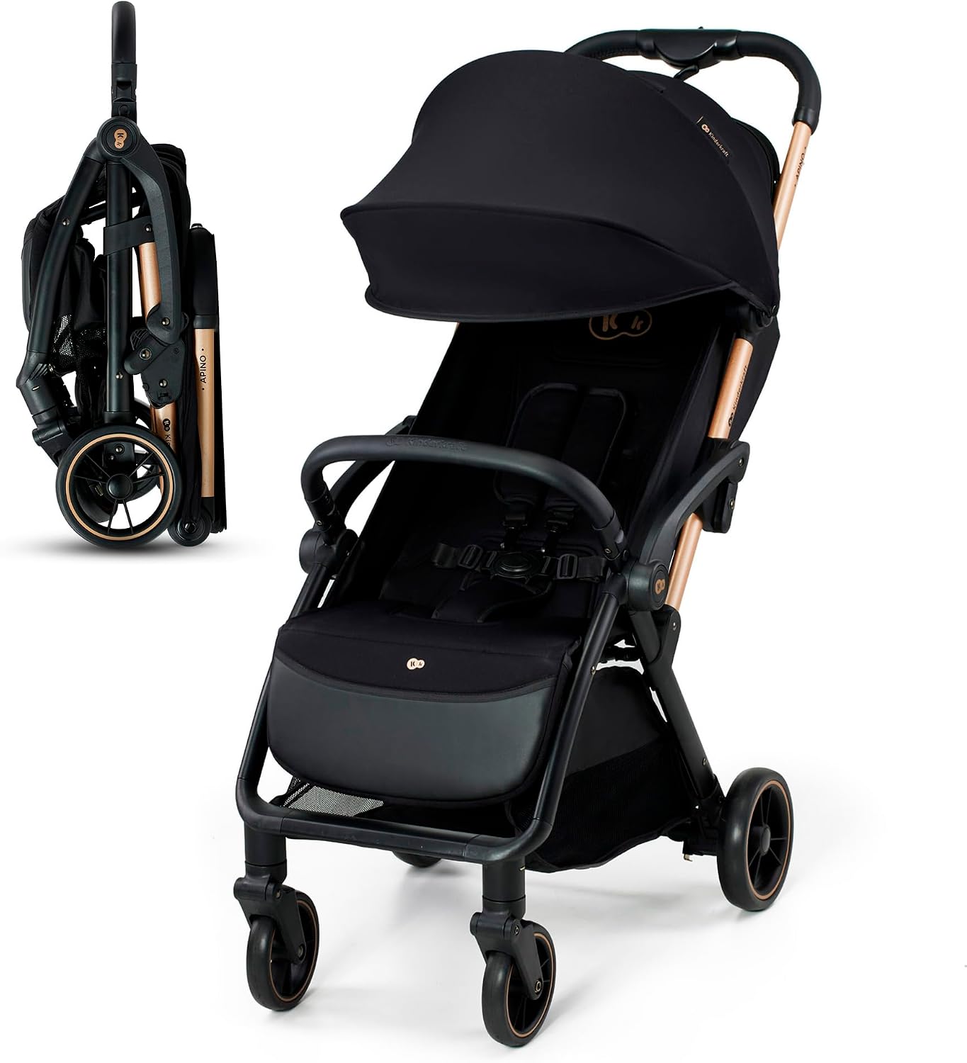 Kinderkraft APINO Buggy up to 22 kg, Reclining Buggy, Stroller, Lightweight - 7.5 kg, Automatic Folding, Adjustable Backrest to Reclining Position, Ideal for Travel, Black