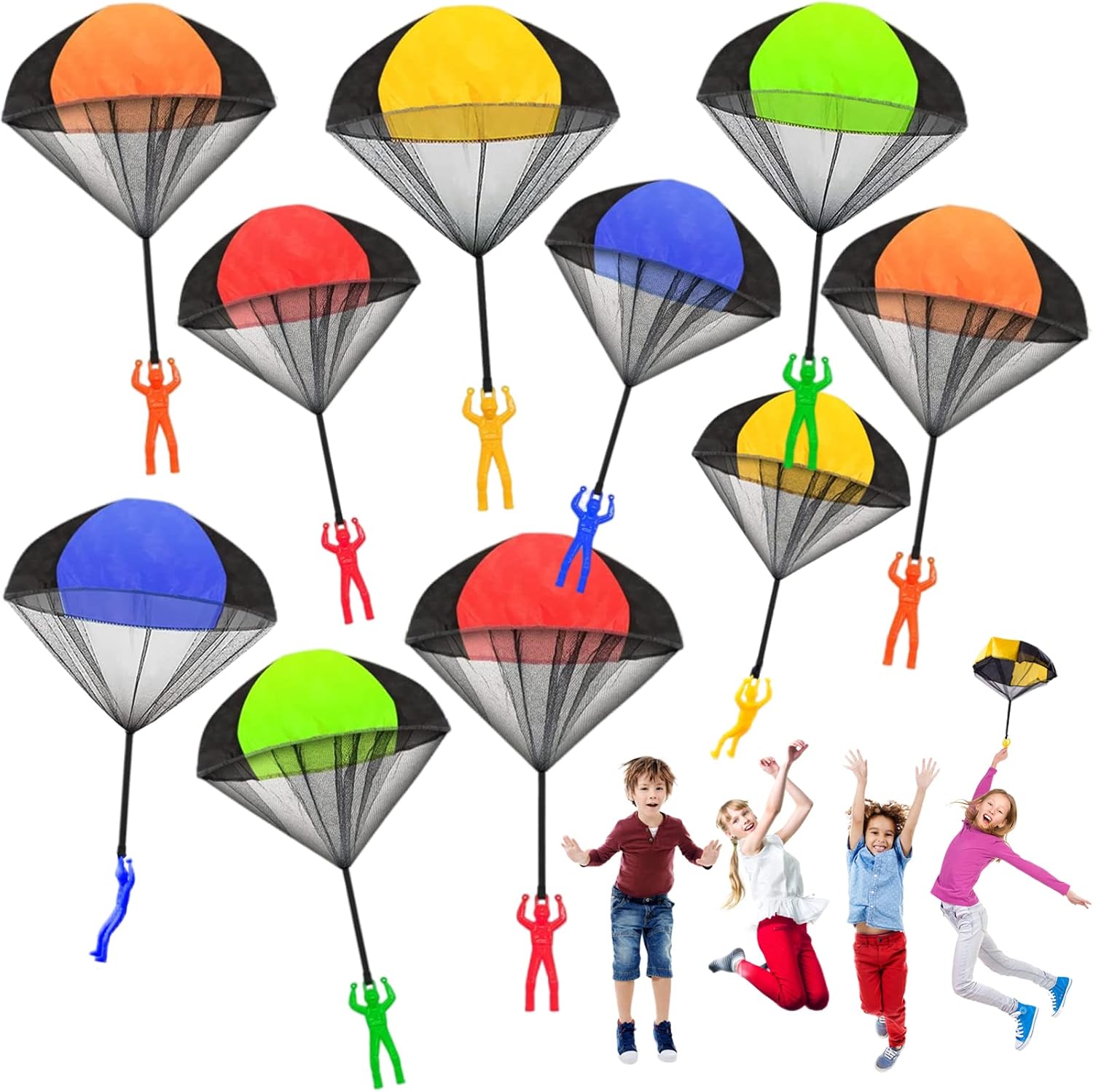 Juuxncgv 10 Pack Parachute Toy,Tangle Free Throwing Toy Parachute,Outdoor Toss It Up Flying Toys for Kids,Gifts(5 Colors)