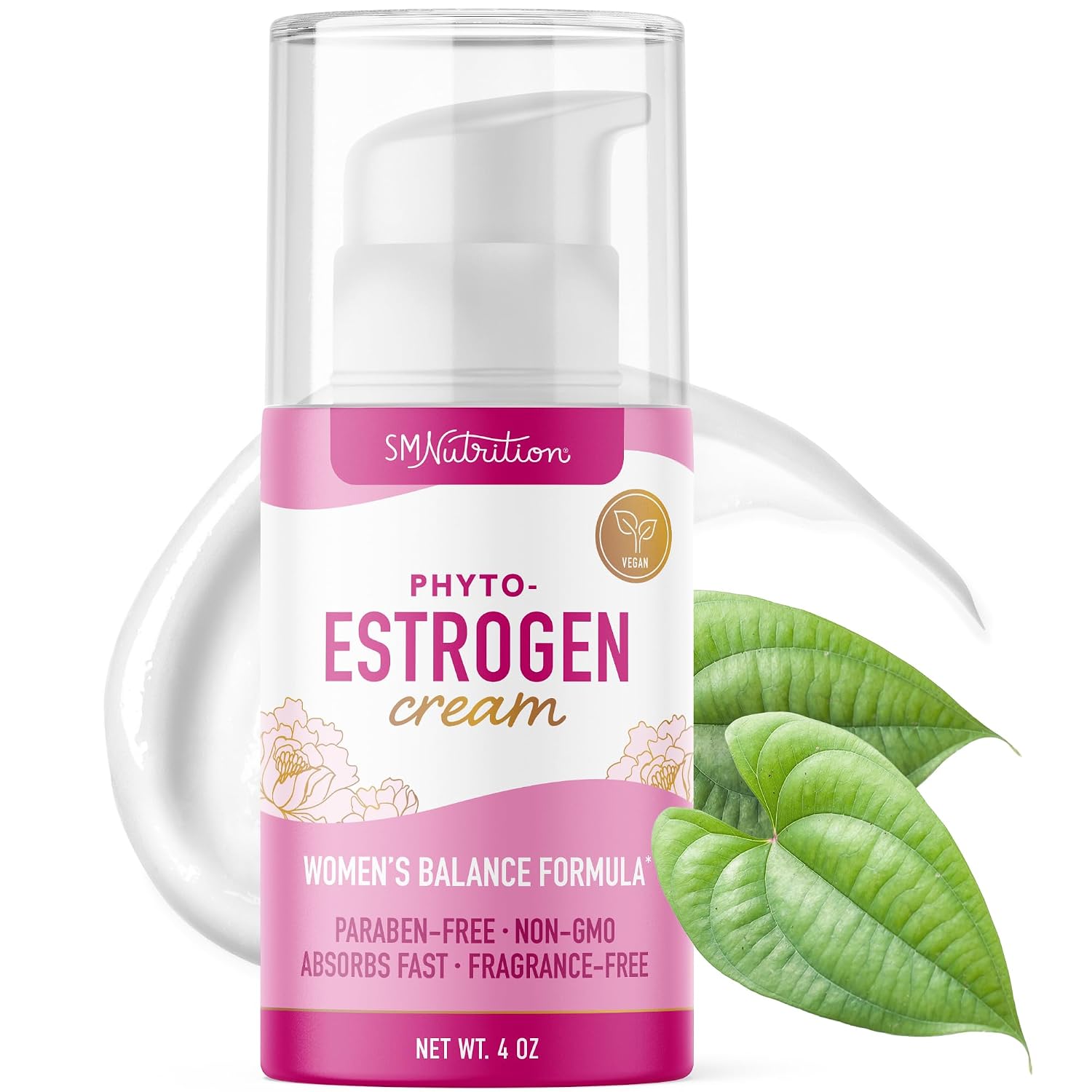 Phyto Estrogen Cream for Women | Plant Based Hot Flash, Menopause & Menstrual Cycle Support | Wild Yam, Black Cohosh, Dong Quai, Red Clover | 96 Topical Servings | 4oz Pump | Vegan, Paraben-Free