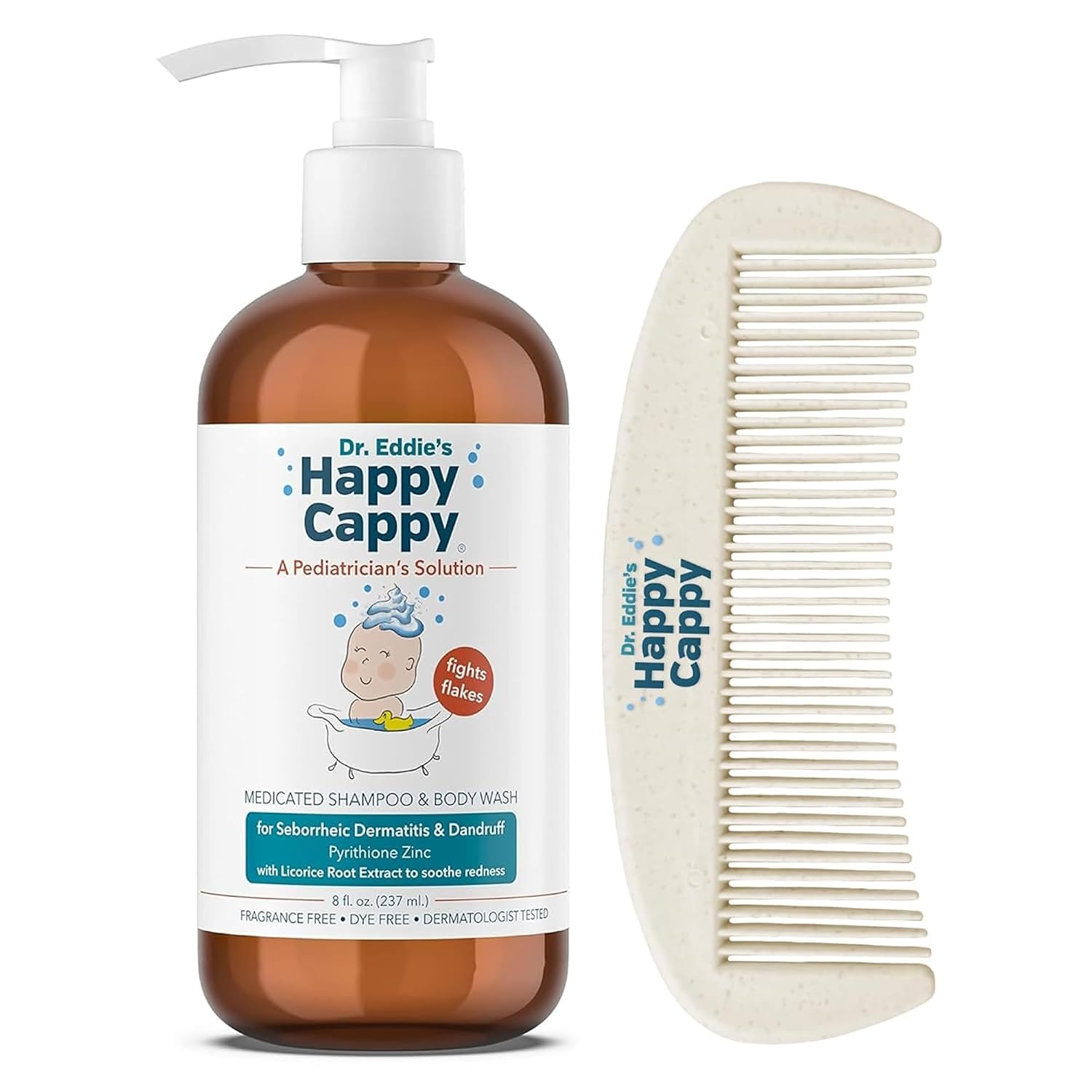 Happy Cappy Cradle Cap Medicated Shampoo and Body Wash with Comb - 8 fl oz