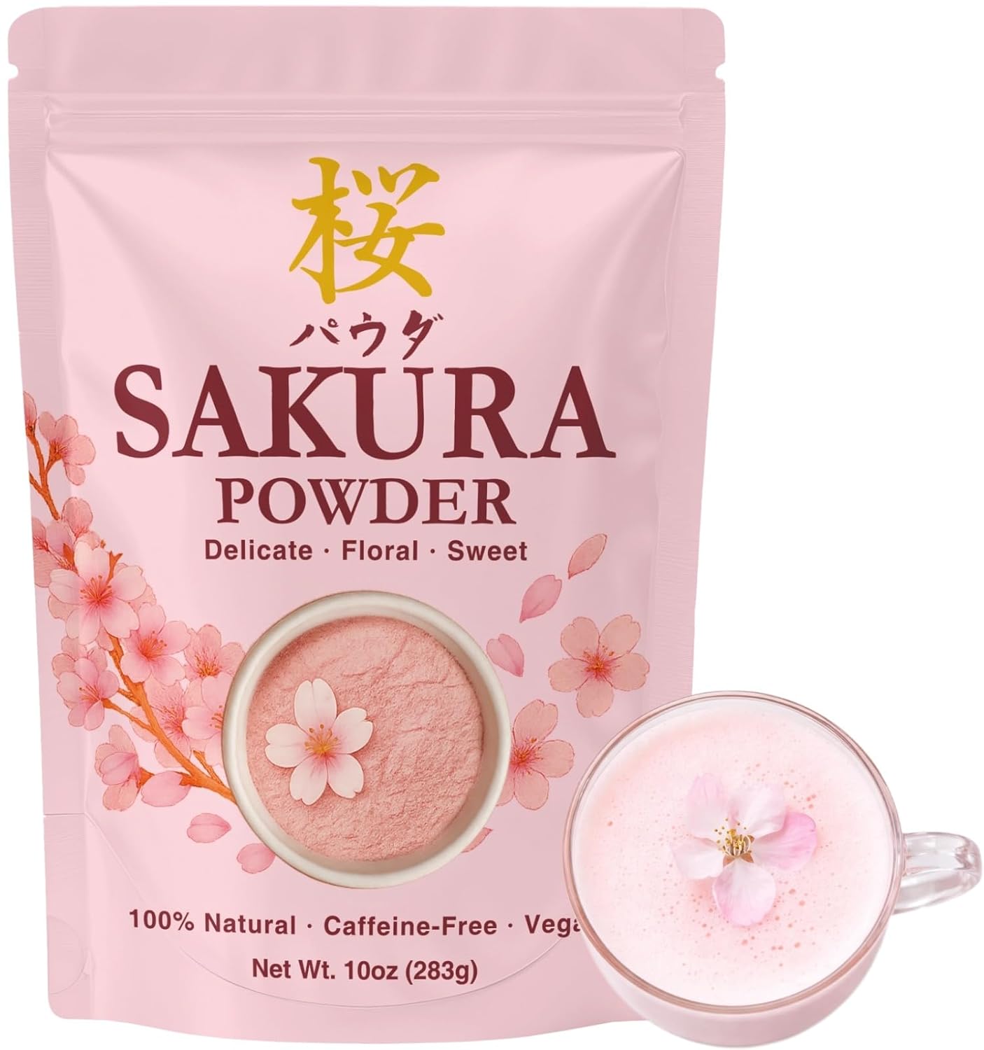 10oz Sakura Powder - 100% Japanese Cherry Blossom Powder, Vegan Natural Food for Sakura Latte, Spring Drinks, Desserts, Smoothies & Baking