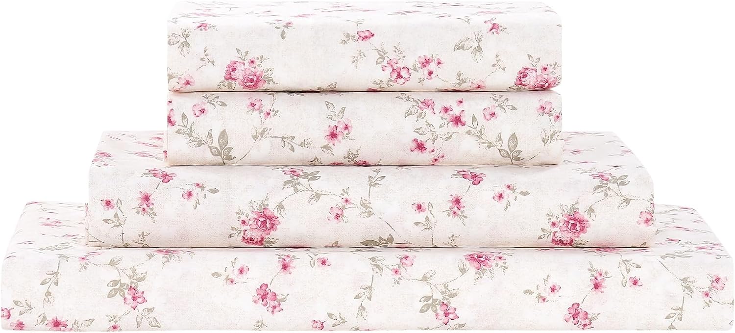 Modern Threads Printed 4-Piece Extra Soft Bedding Sheets & Pillowcase Set, Deep Pocket up to 16 inch Mattress Kashmir Rose King