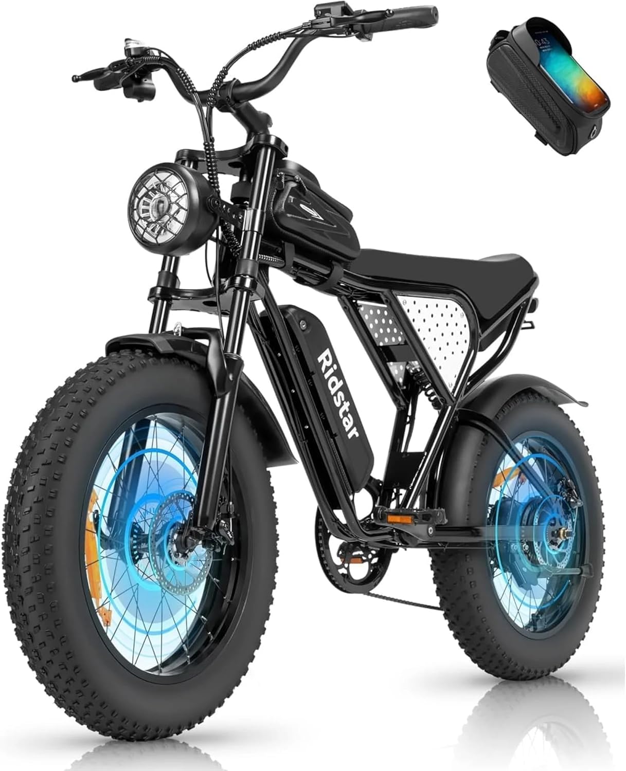 Ridstar Electric Bike for Adults Q20, Peak 3000/1500W, 37/30MPH,52V 40AH,48V/20AH E-Bike,30-180 Miles Electric Motorcycle, 20" Fat Tire Dirt Bike, UL2849 All Terrain for Mountains, Snow, Sand, Road