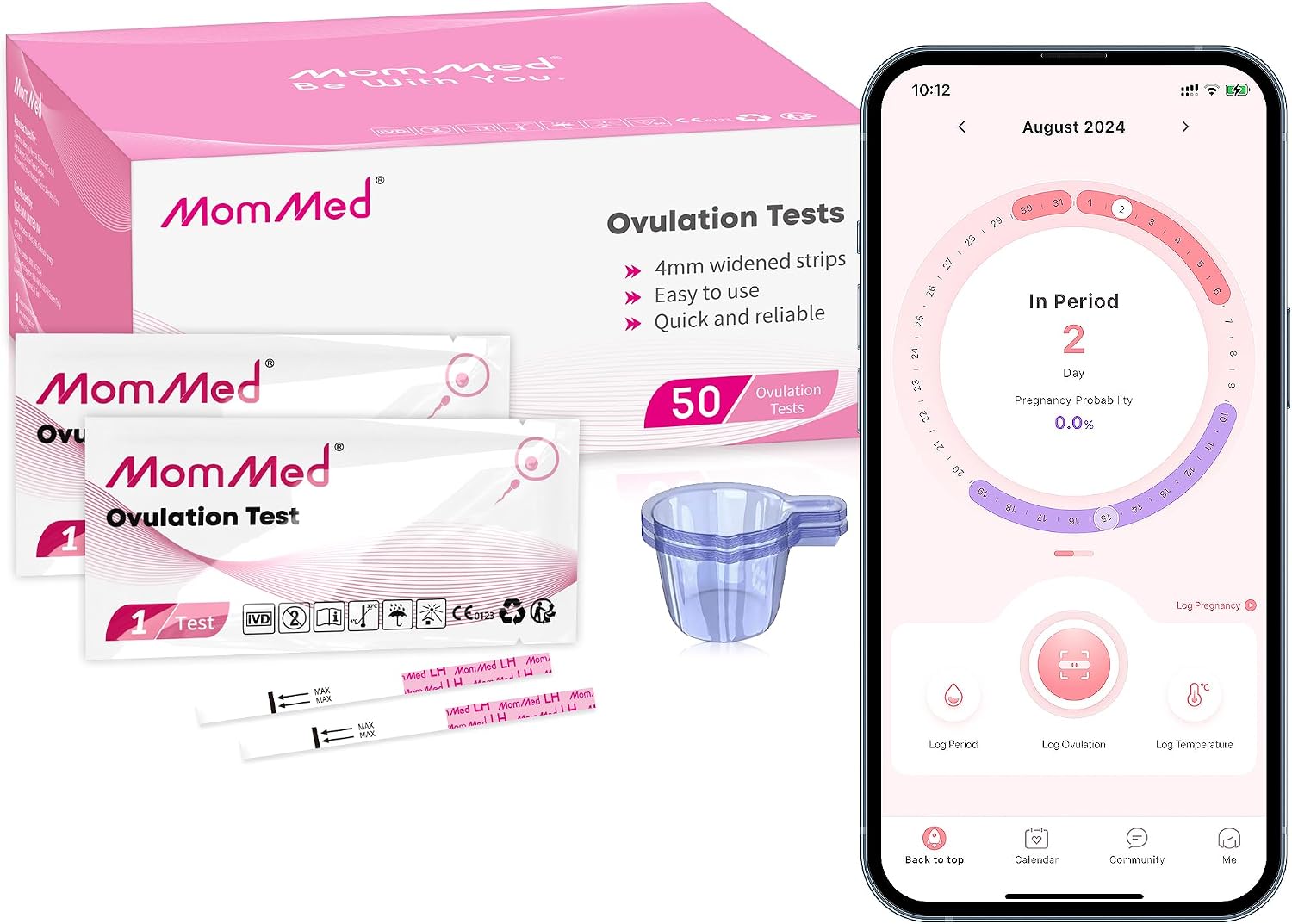 MOMMED Ovulation Test Strips, 50 LH Ovulation Kit + 50 Collection Cups, Accurately Track Ovulation Test, High Sensitivity Ovulation Tests