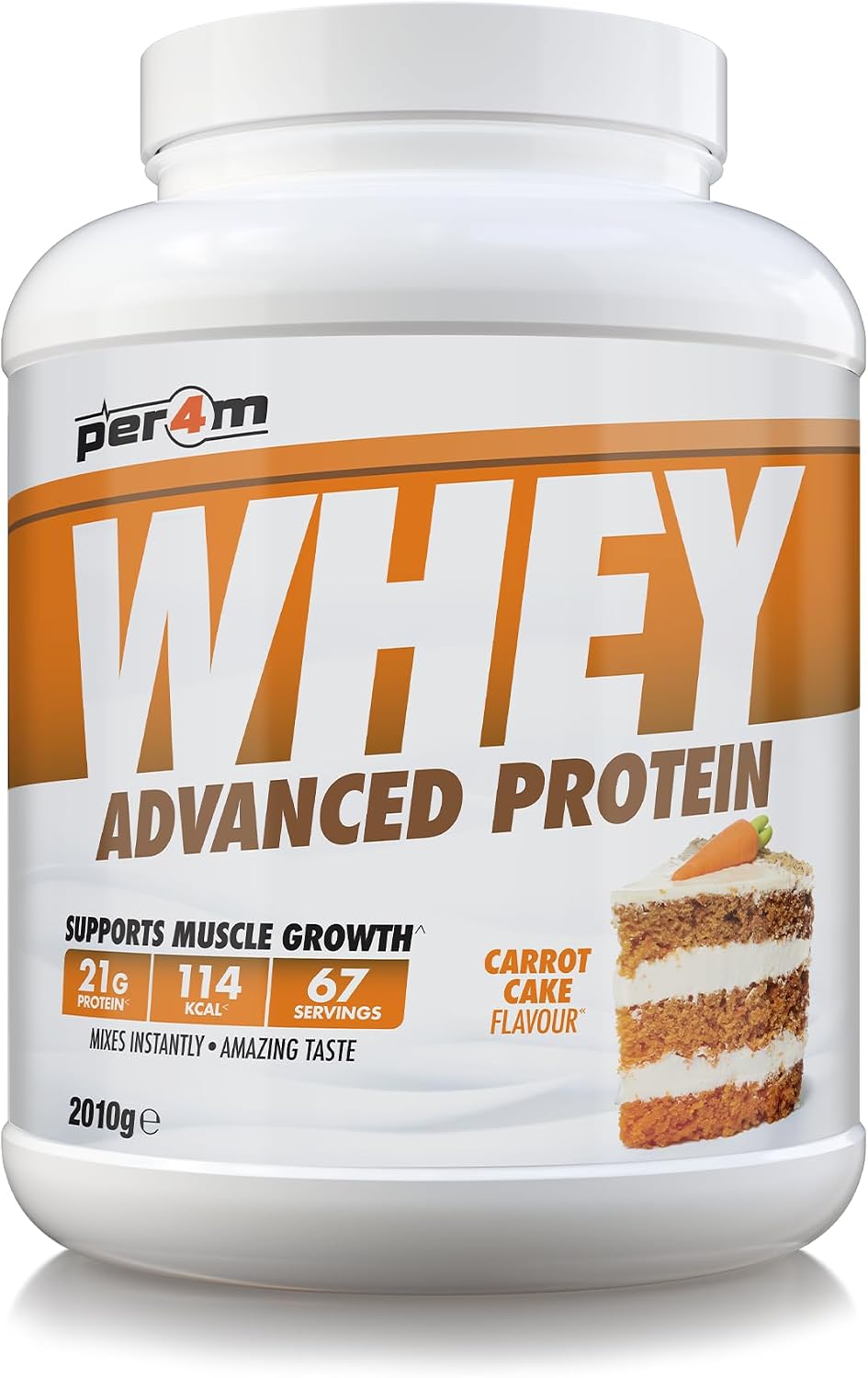 Per4m Whey Protein Powder | High Protein Shake for Muscle Growth & Recovery | Low Sugar Gym Supplement | Sports Nutrition Drink + Amino Acids (67 Servings (Pack of 1), Carrot Cake)