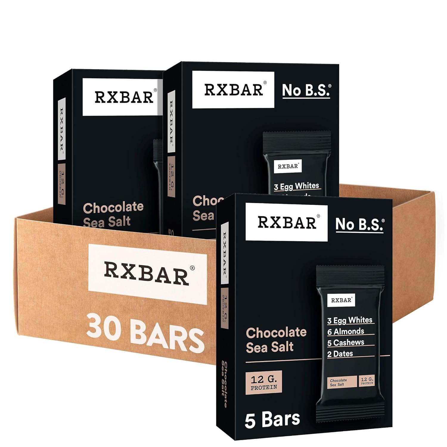 RXBAR Protein Bars, 12g Protein, Gluten Free Snacks, Chocolate Sea Salt (6 Boxes, 30 Bars)